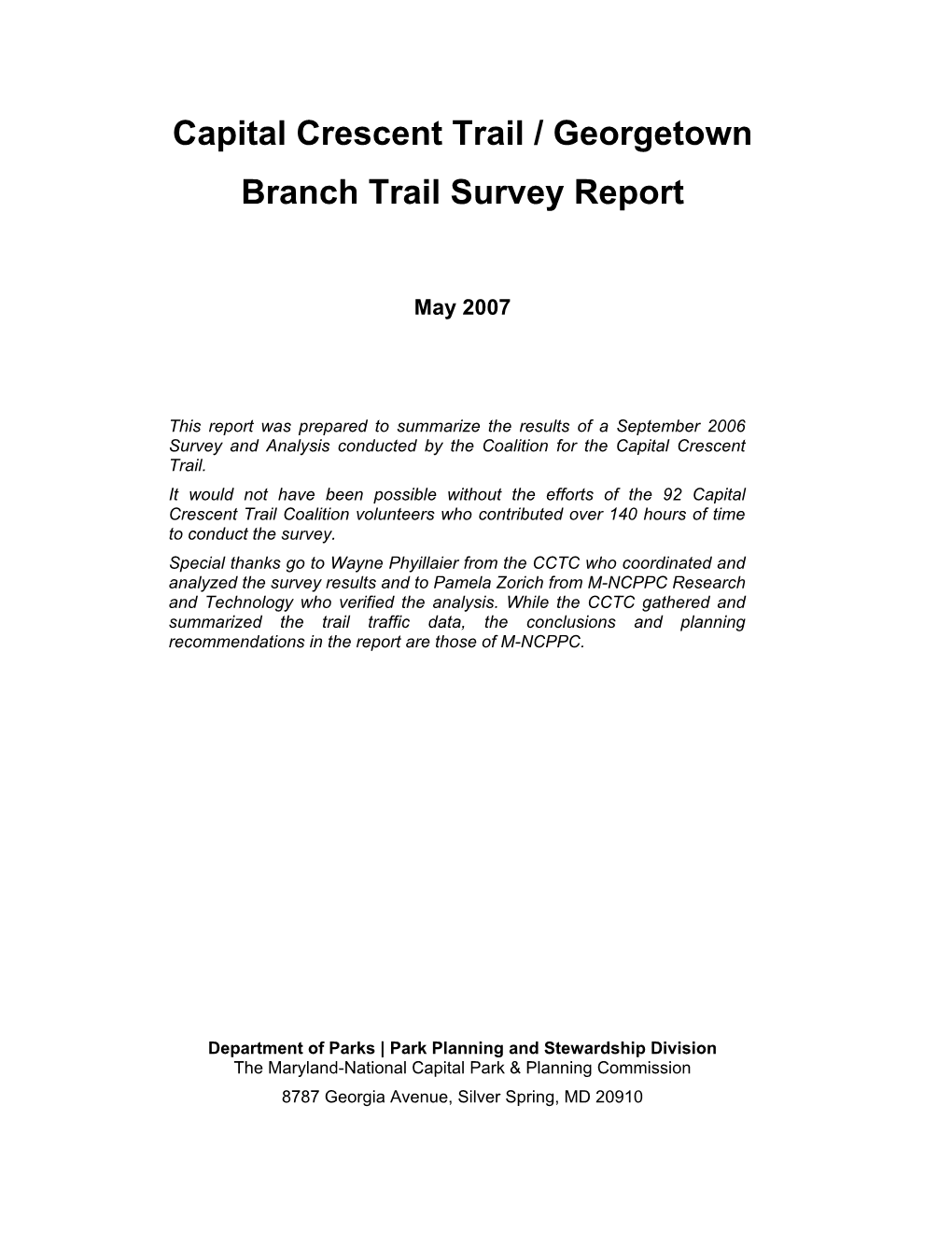 Capital Crescent Trail / Georgetown Branch Trail Survey Report