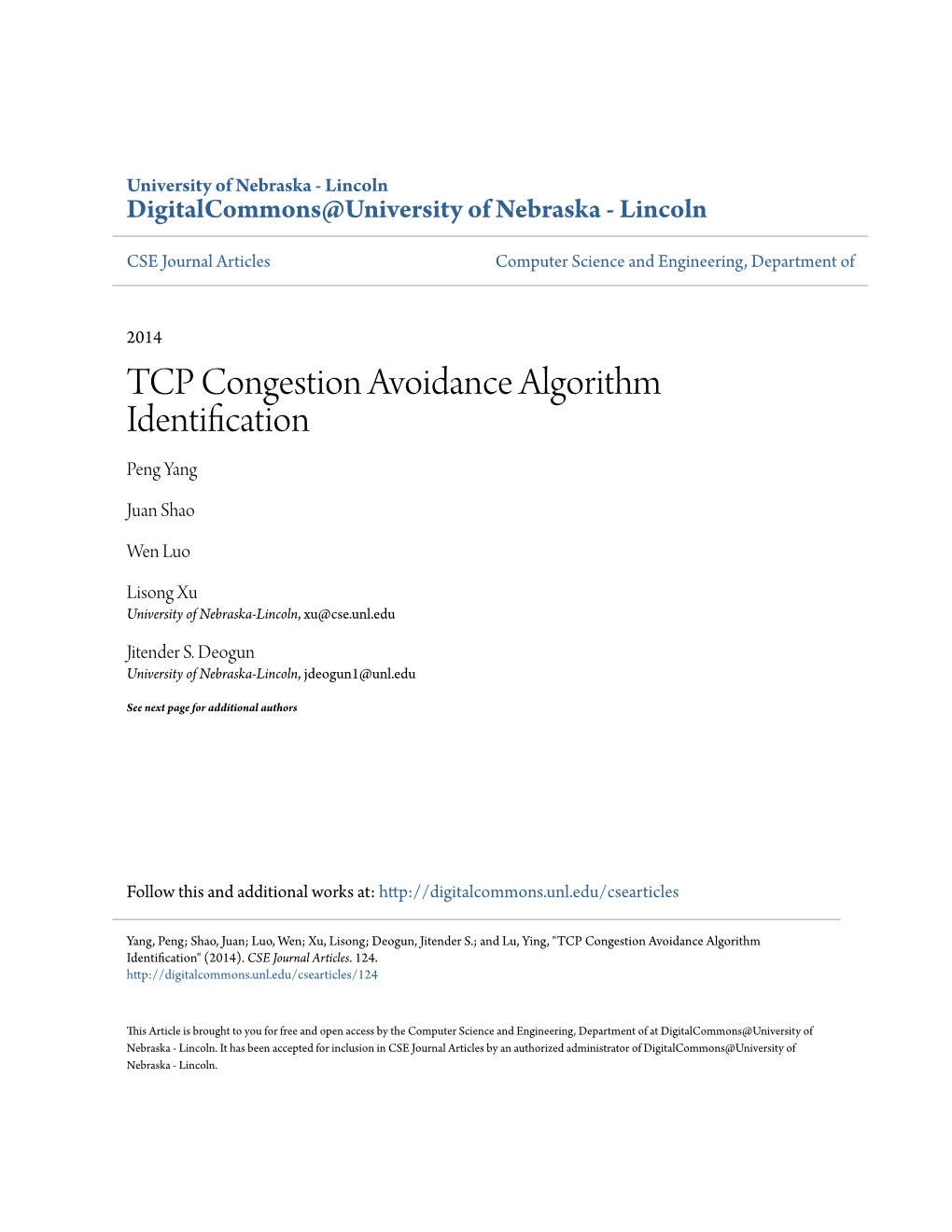 TCP Congestion Avoidance Algorithm Identification Peng Yang