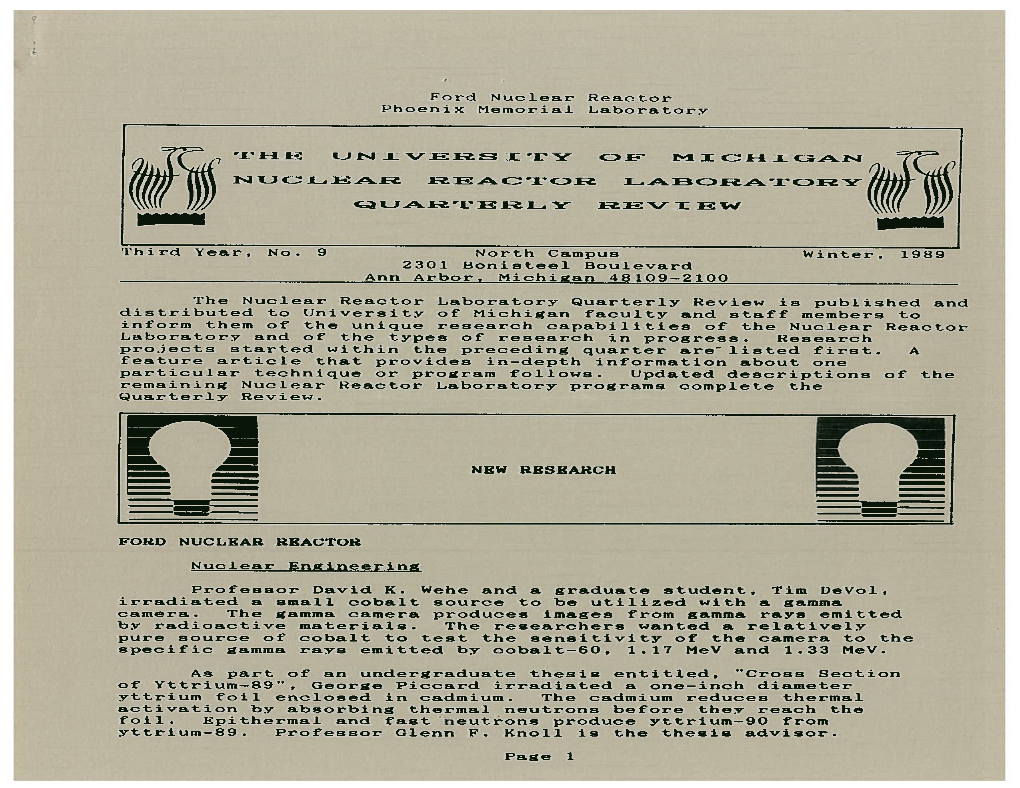 Ford Nuclear Reactor Phoenix Memorial Laboratory Third Year, No