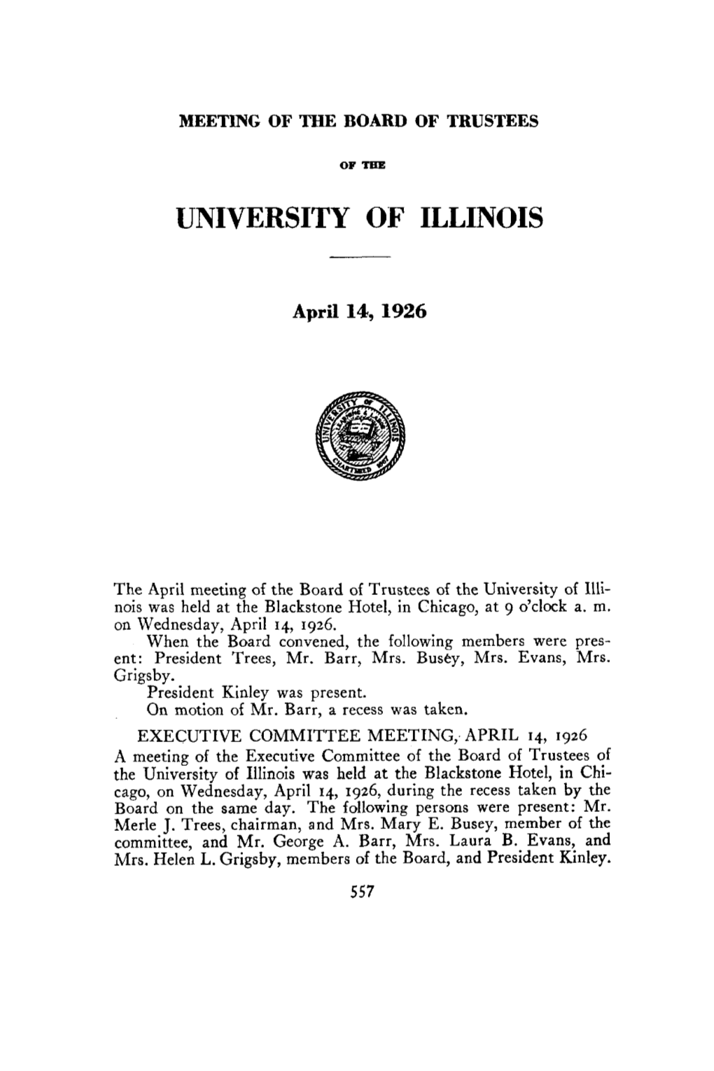 April 14, 1926, Minutes | UI Board of Trustees