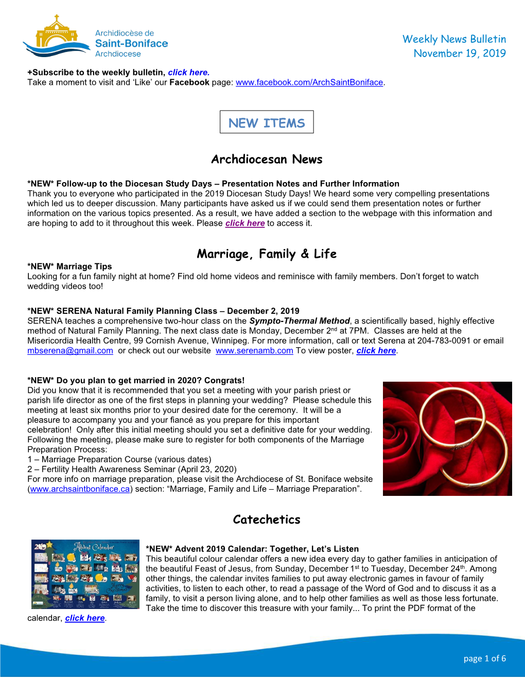 Archdiocesan News Marriage, Family & Life Catechetics NEW ITEMS