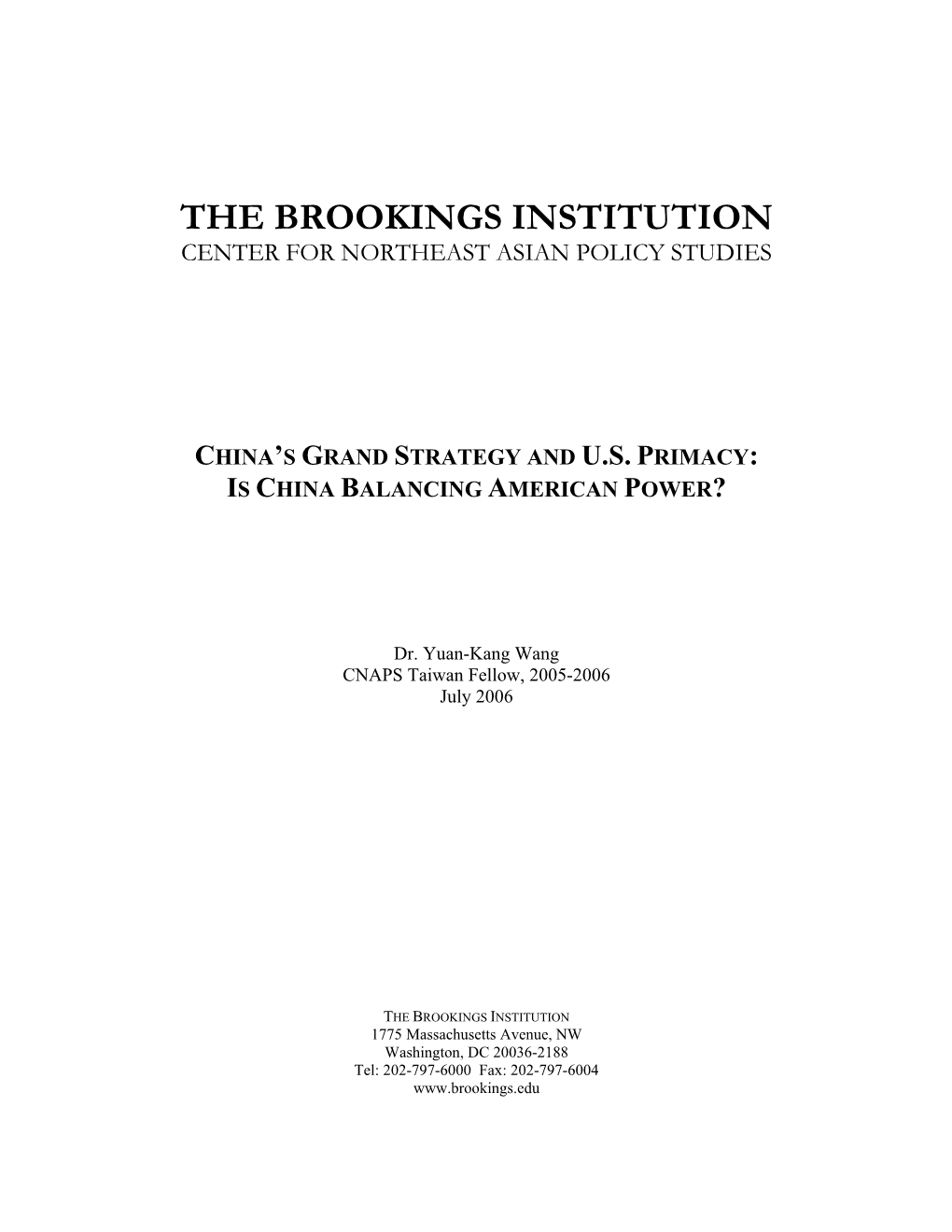 China's Grand Strategy and American Primacy