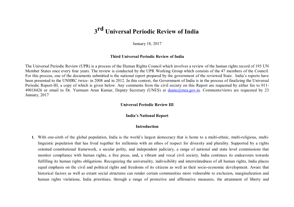 3Rd Universal Periodic Review of India