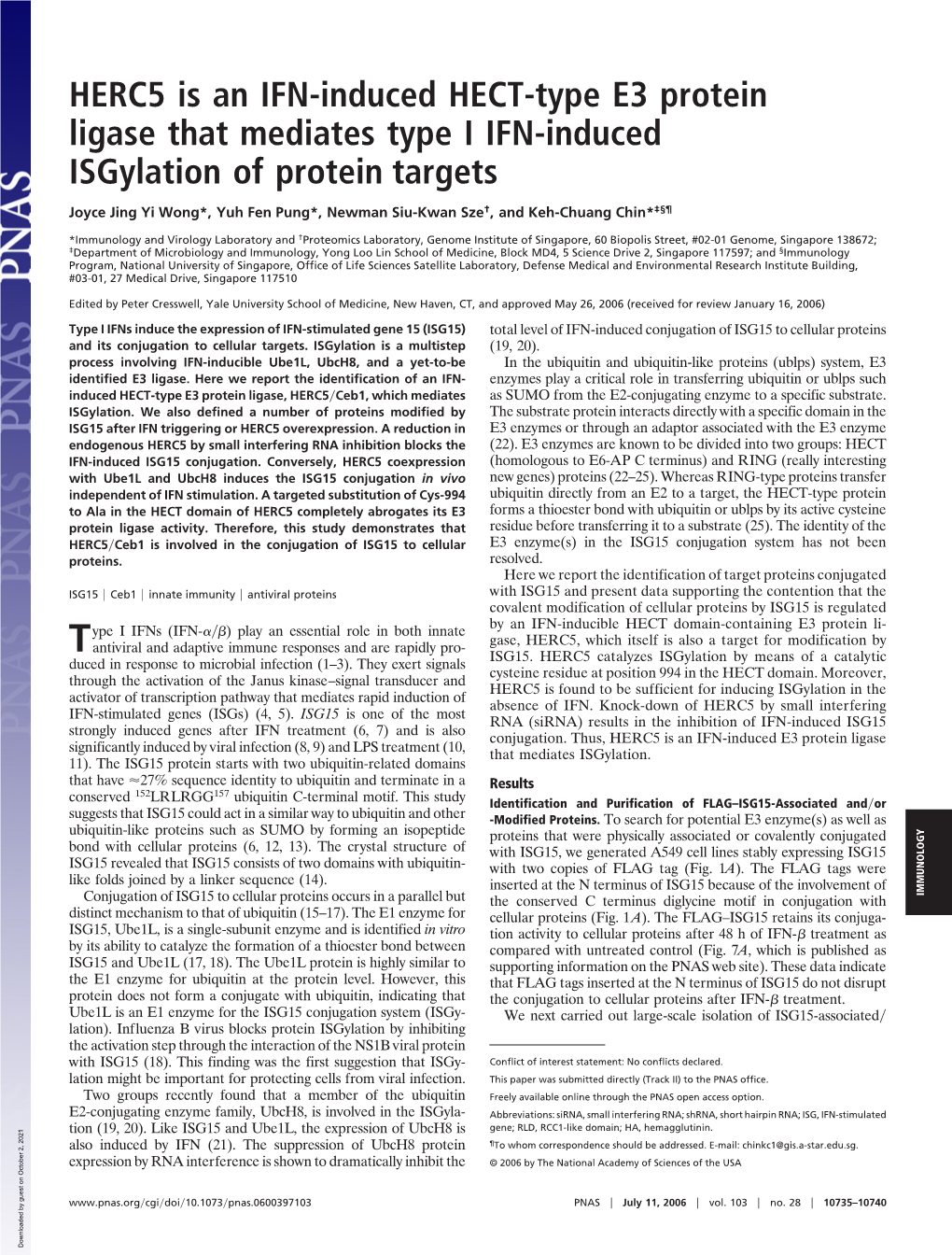 HERC5 Is an IFN-Induced HECT-Type E3 Protein Ligase That Mediates Type I IFN-Induced Isgylation of Protein Targets