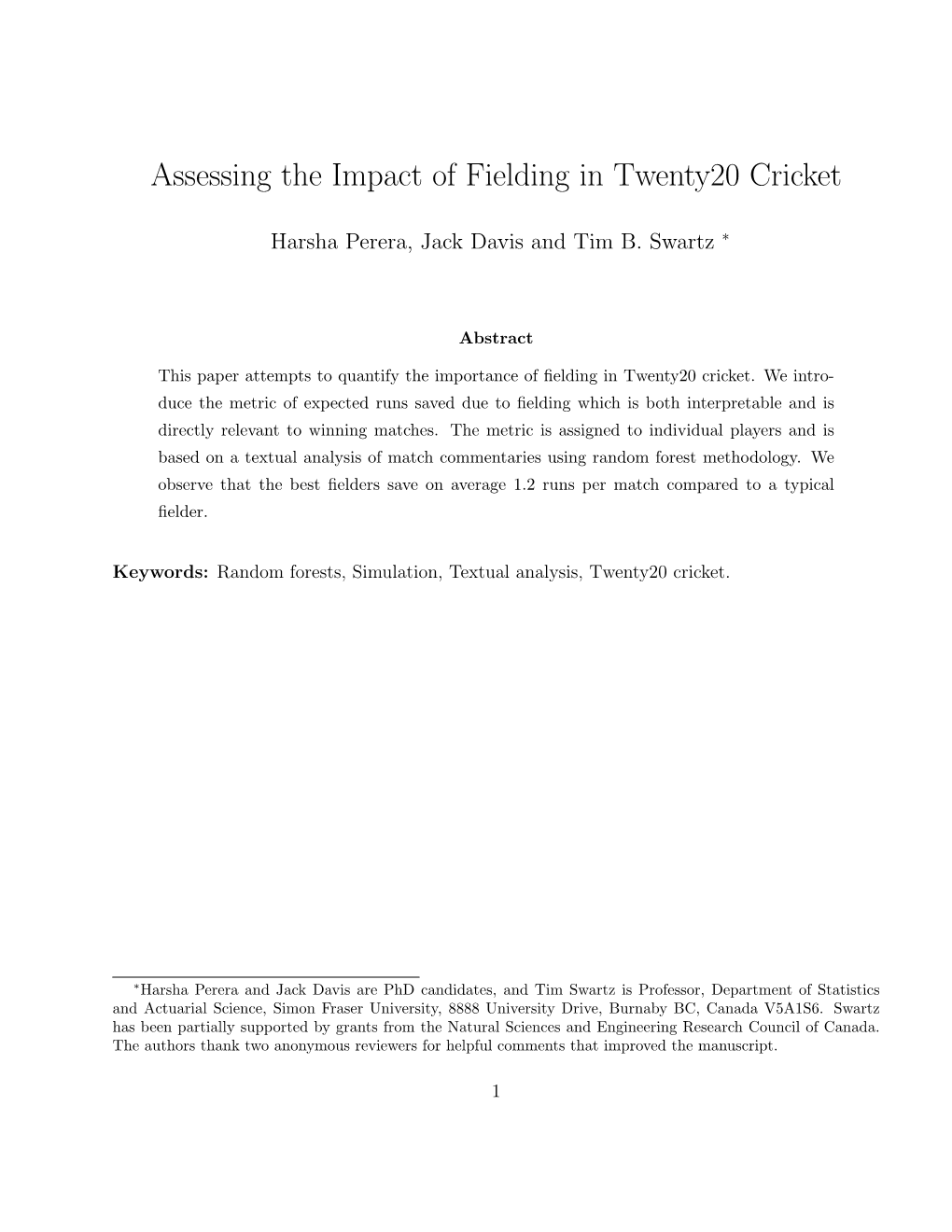 Assessing the Impact of Fielding in Twenty20 Cricket