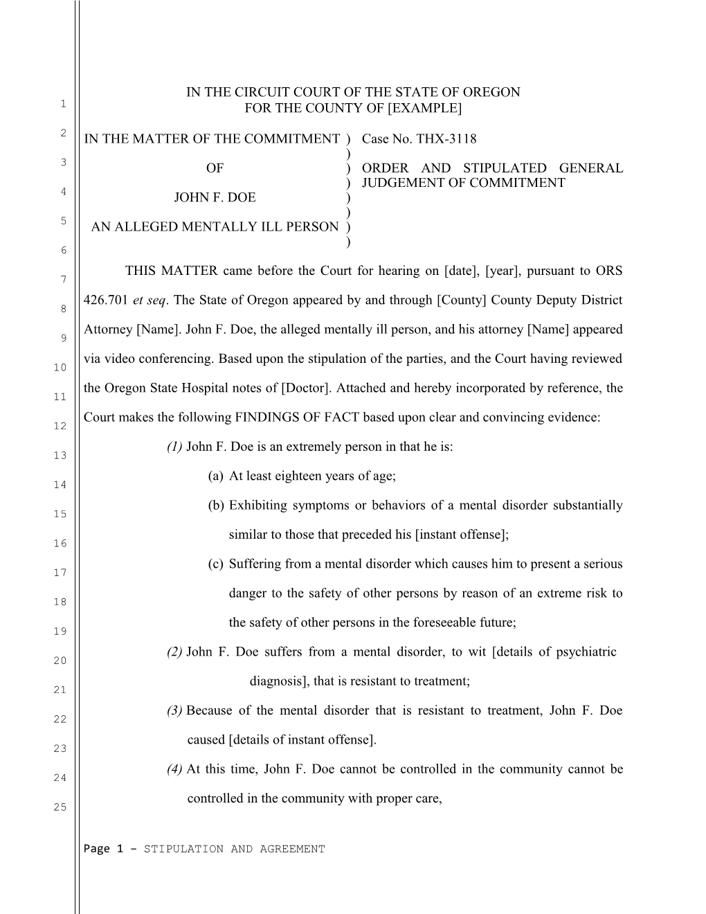 Order Template 4 - Civil Commitment