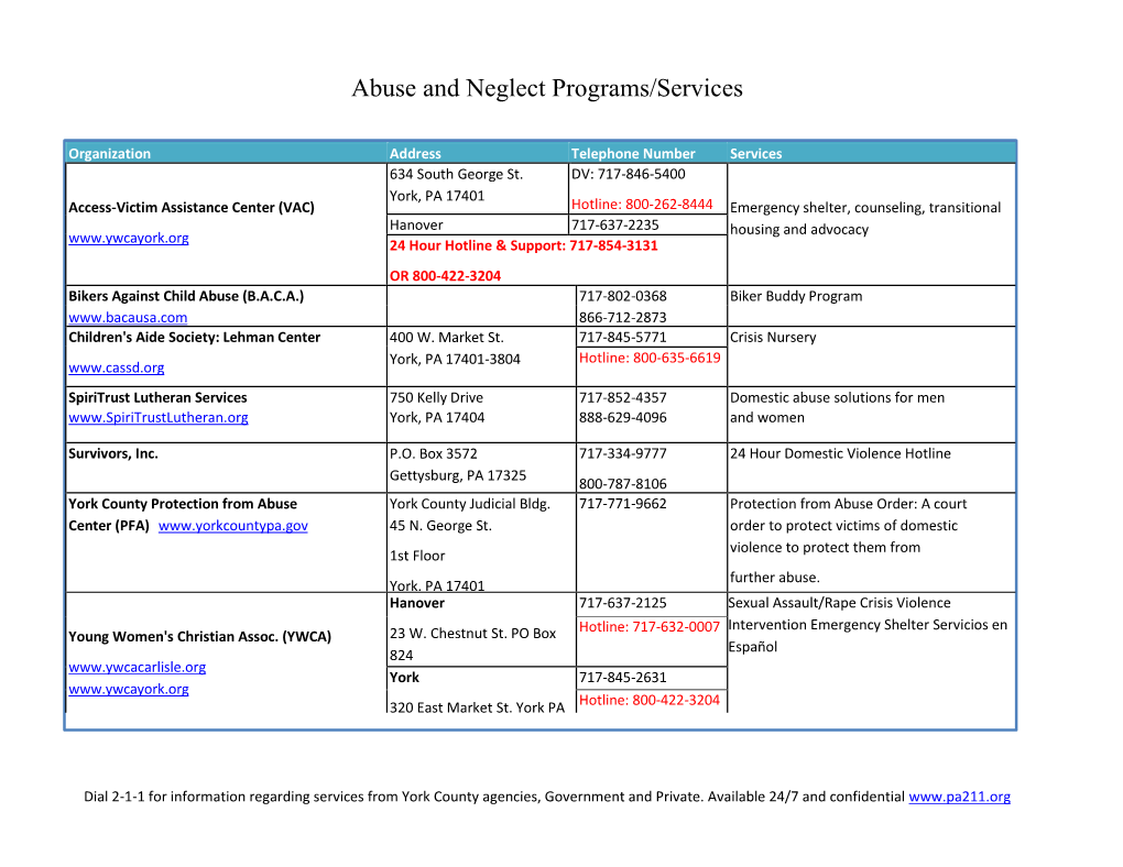 Abuse and Neglect Programs/Services