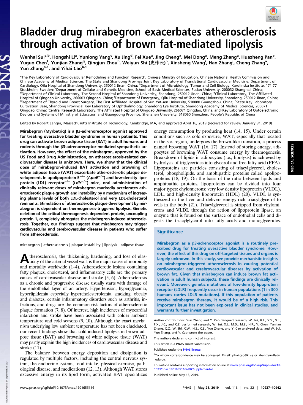 Bladder Drug Mirabegron Exacerbates Atherosclerosis Through Activation of Brown Fat-Mediated Lipolysis