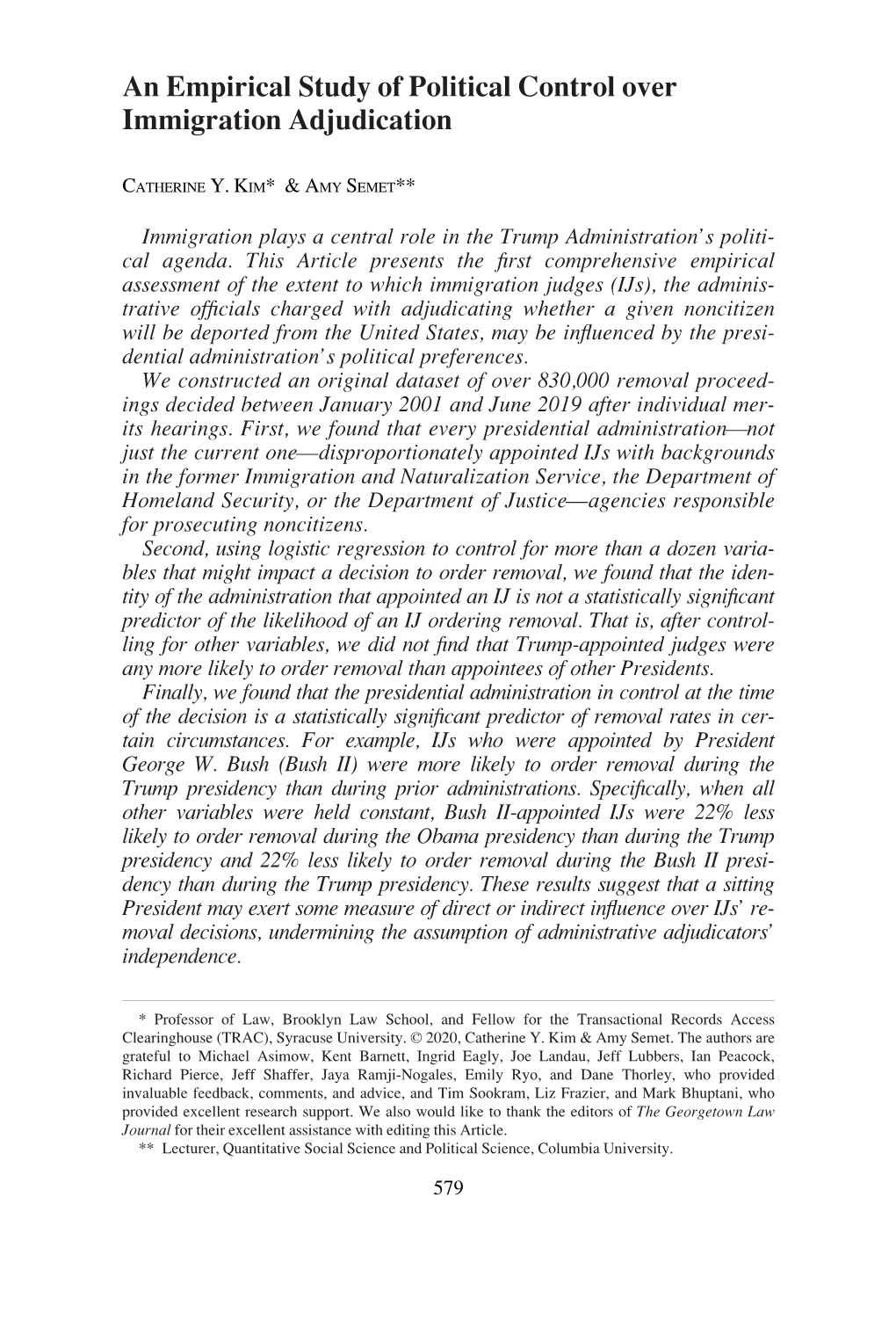 An Empirical Study of Political Control Over Immigration Adjudication