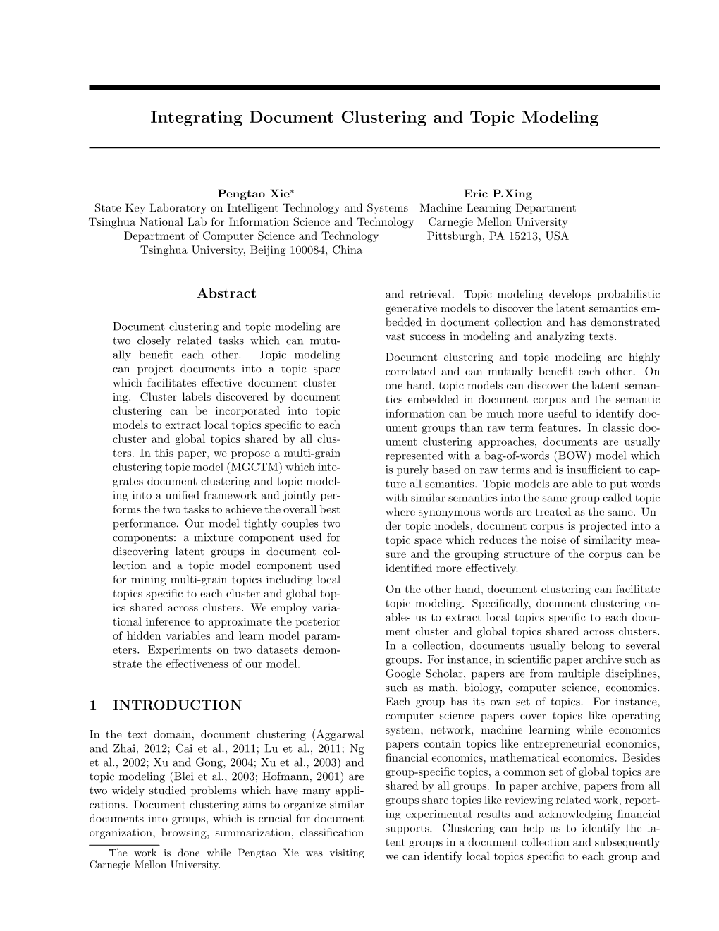 Integrating Document Clustering and Topic Modeling