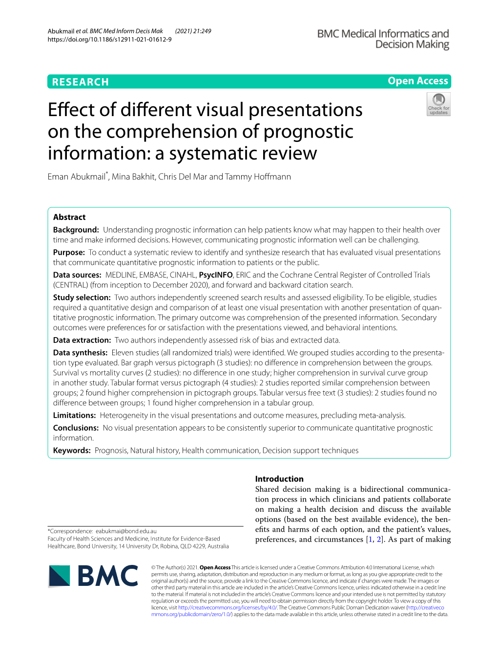 Effect of Different Visual Presentations on the Comprehension of Prognostic