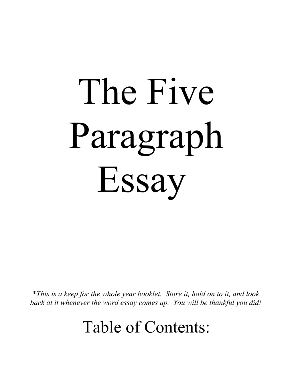 The Five Paragraph Essay Booklet