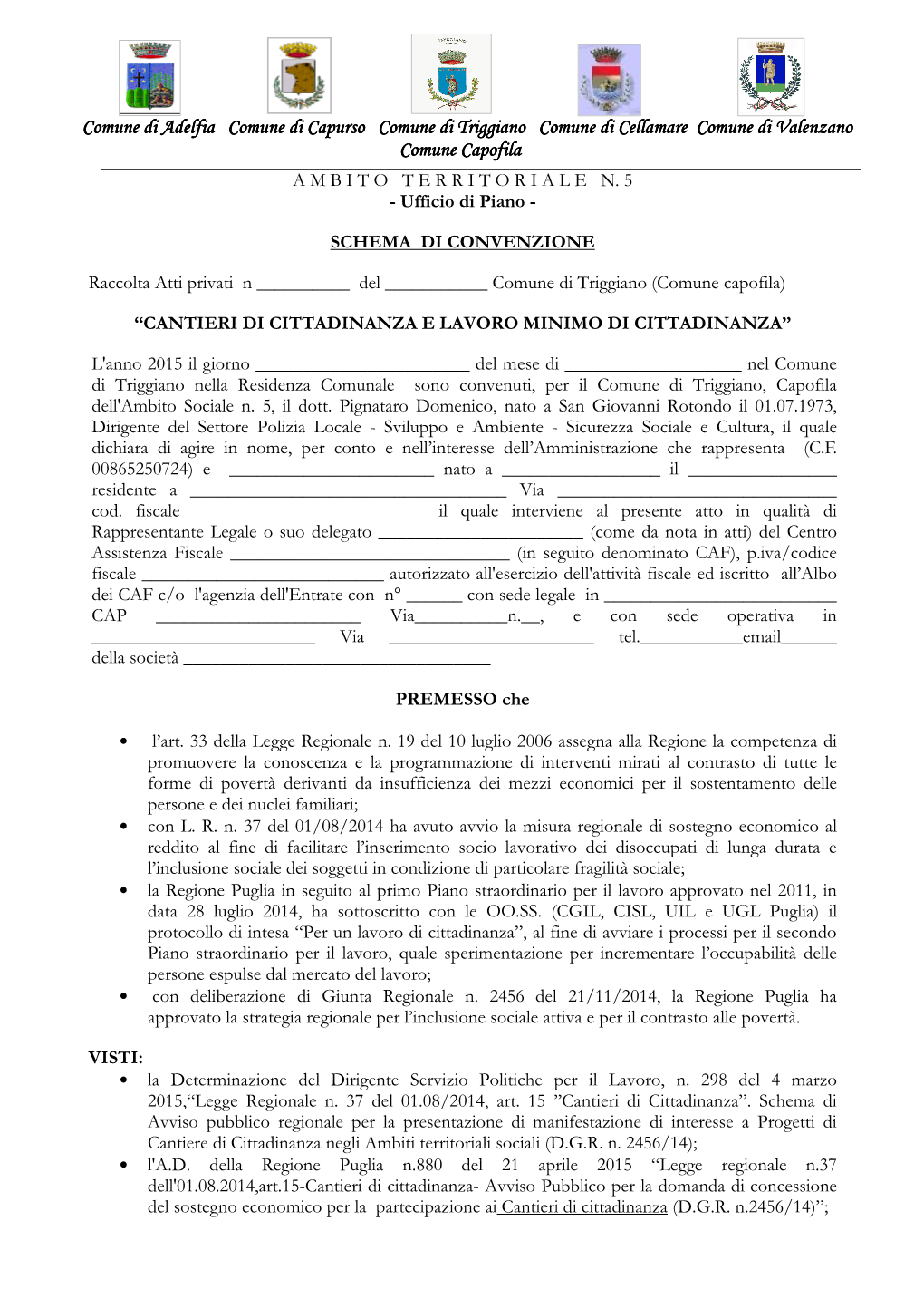 Bozza Convenzione Cantieri Di Cittadinanza E Lavoro Minimo Di