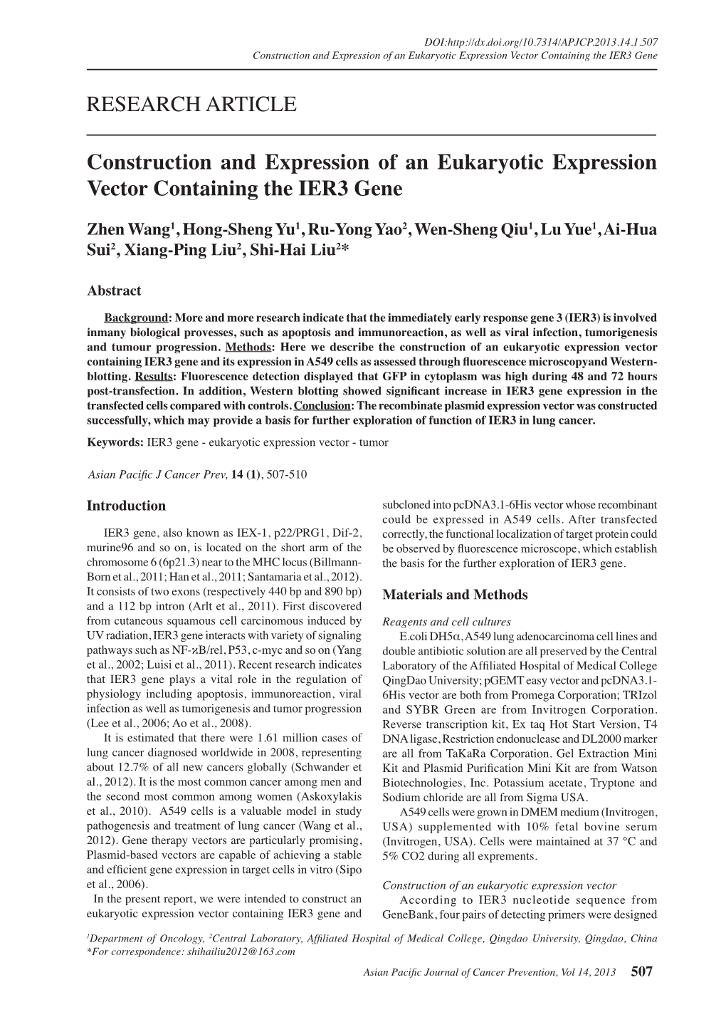 RESEARCH ARTICLE Construction and Expression of an Eukaryotic