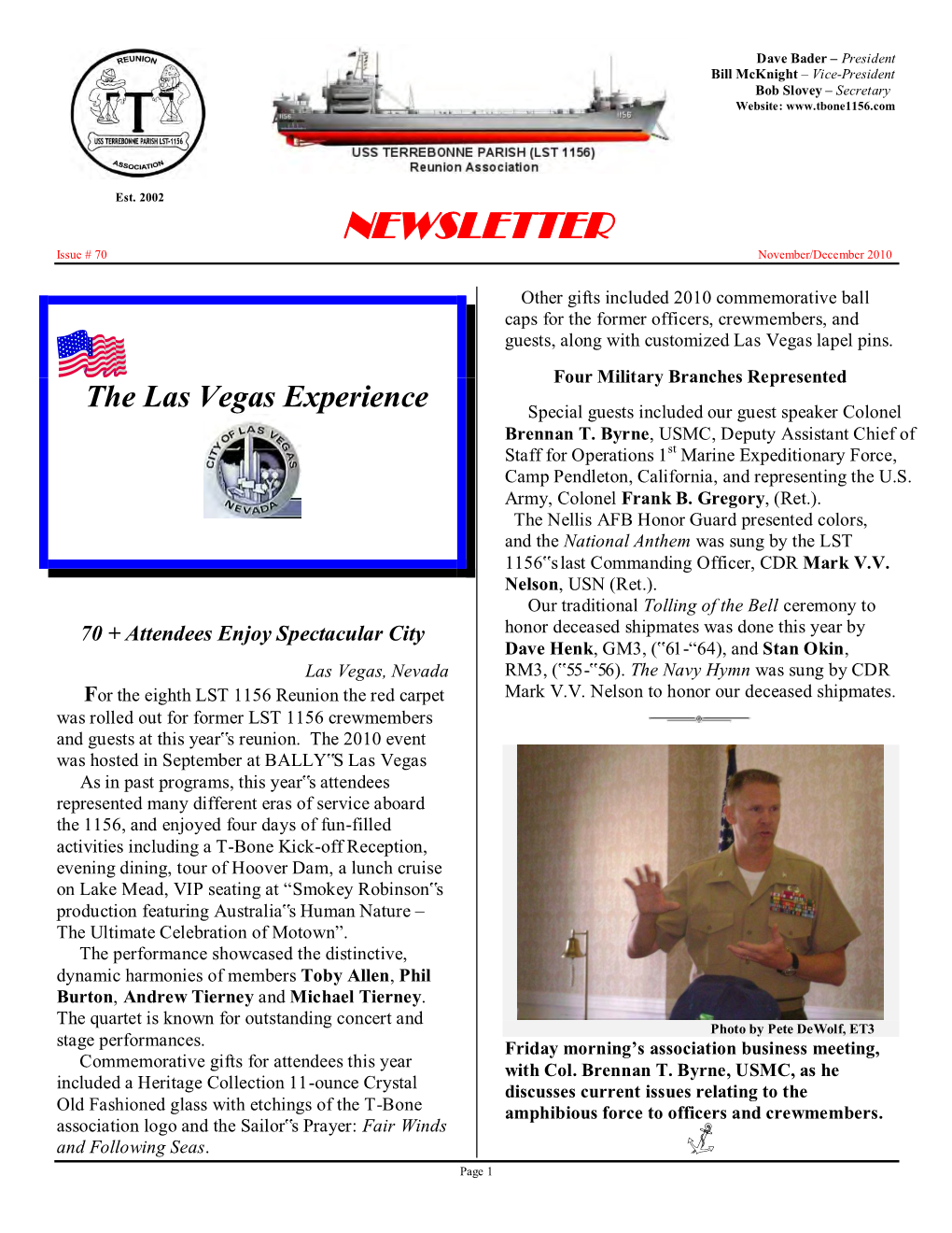 NEWSLETTER Issue # 70 November/December 2010