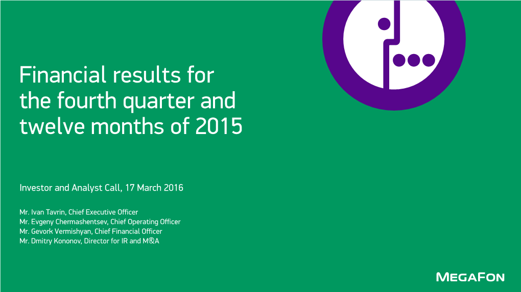 Financial Results for the Fourth Quarter and Twelve Months of 2015