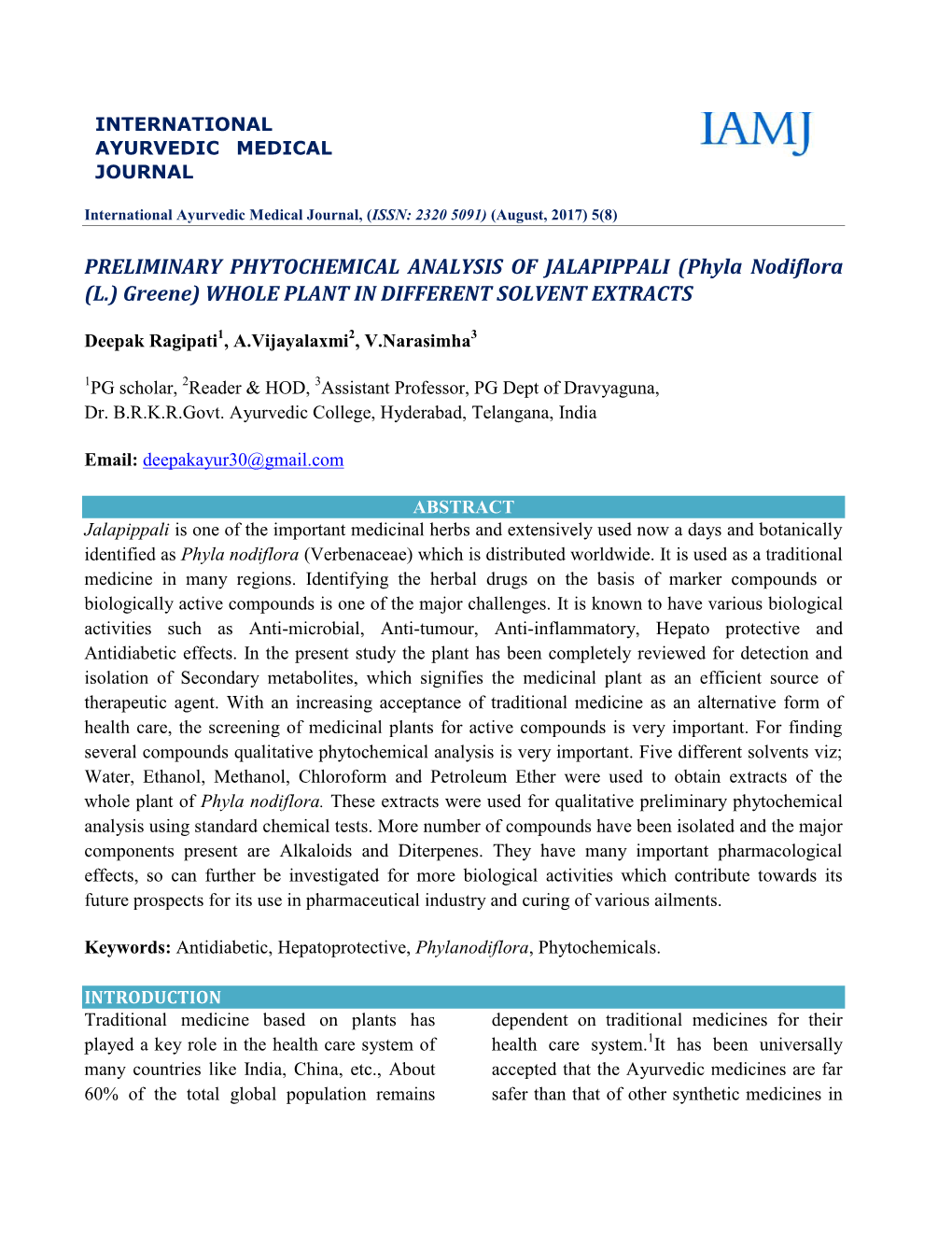 Preliminary Phytochemical Analy (L.)