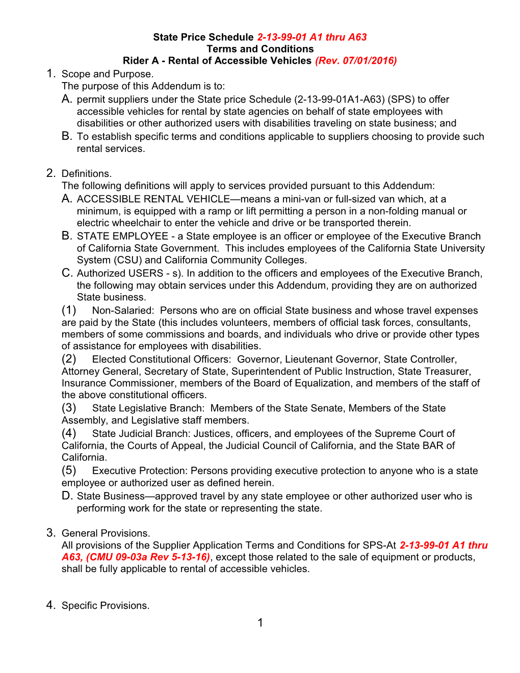 State Price Schedule 2-13-99-01 A1 Thru A63