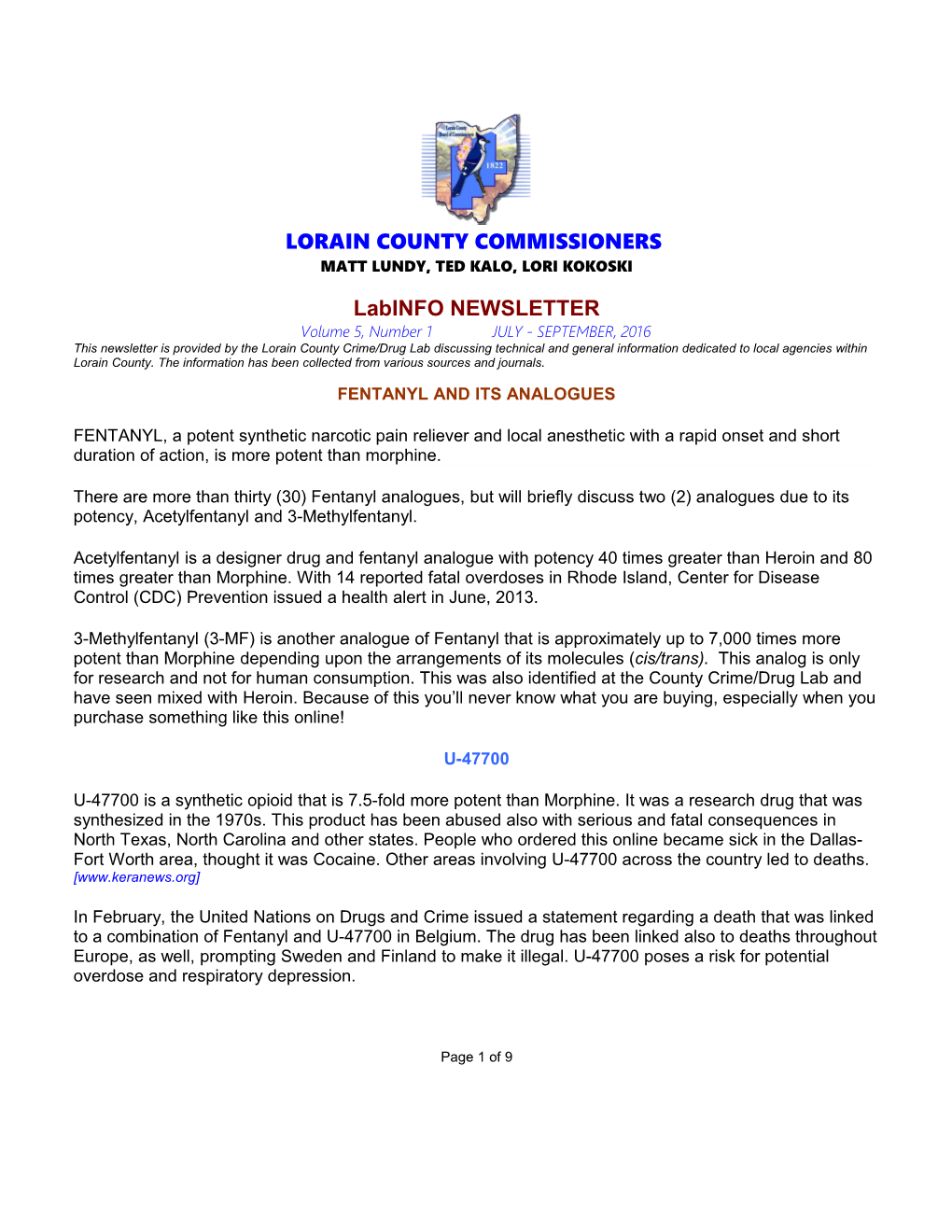 LORAIN COUNTY COMMISSIONERS Labinfo NEWSLETTER