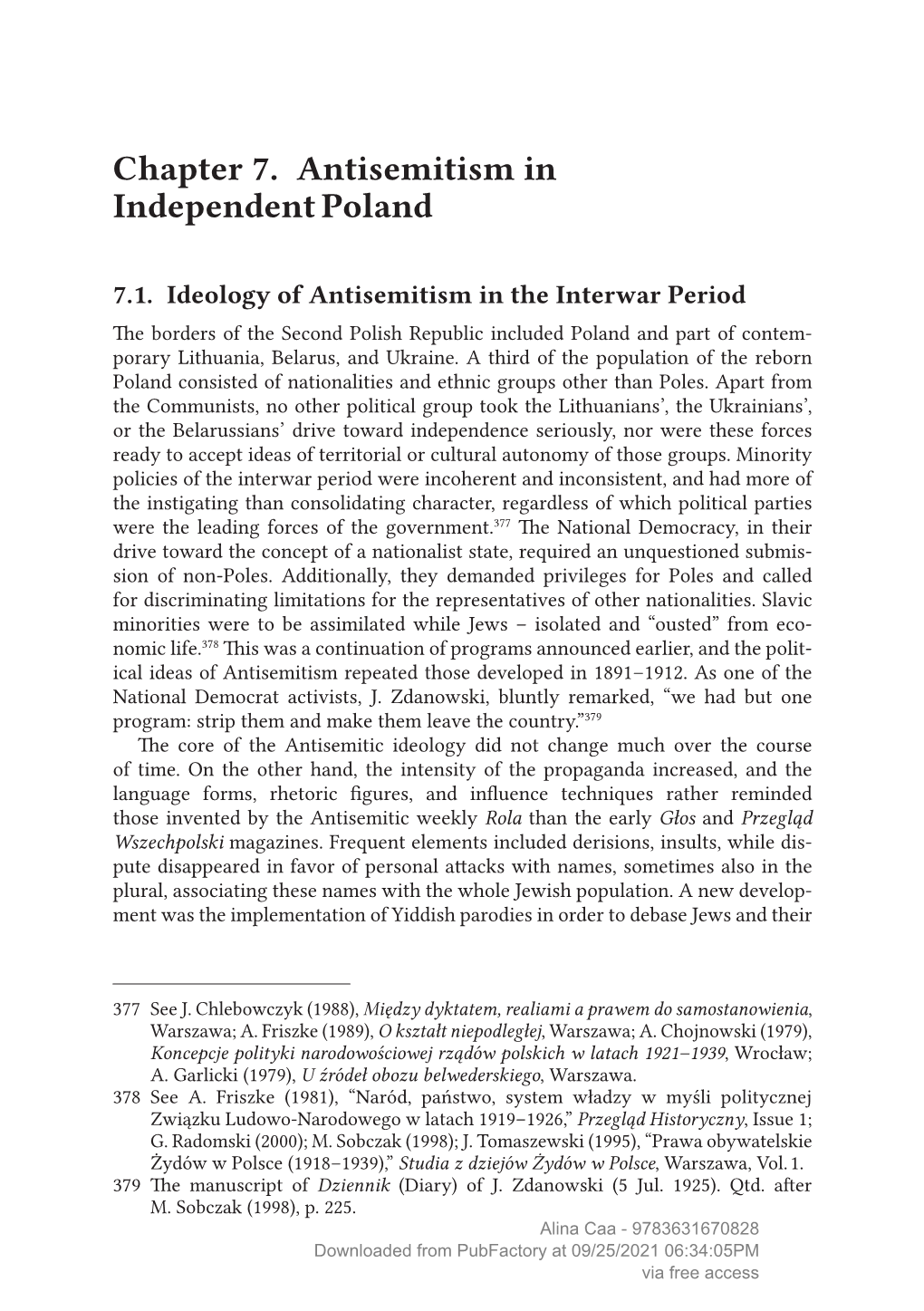 Downloaded from Pubfactory at 09/25/2021 06:34:05PM Via Free Access 180 Antisemitism in Independent Poland Culture