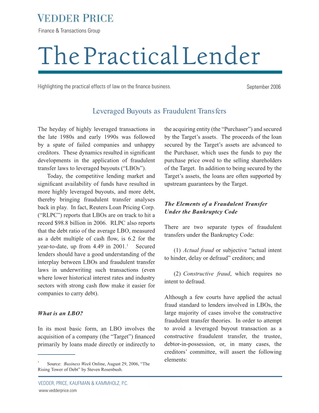 Leveraged Buyouts As Fraudulent Transfers