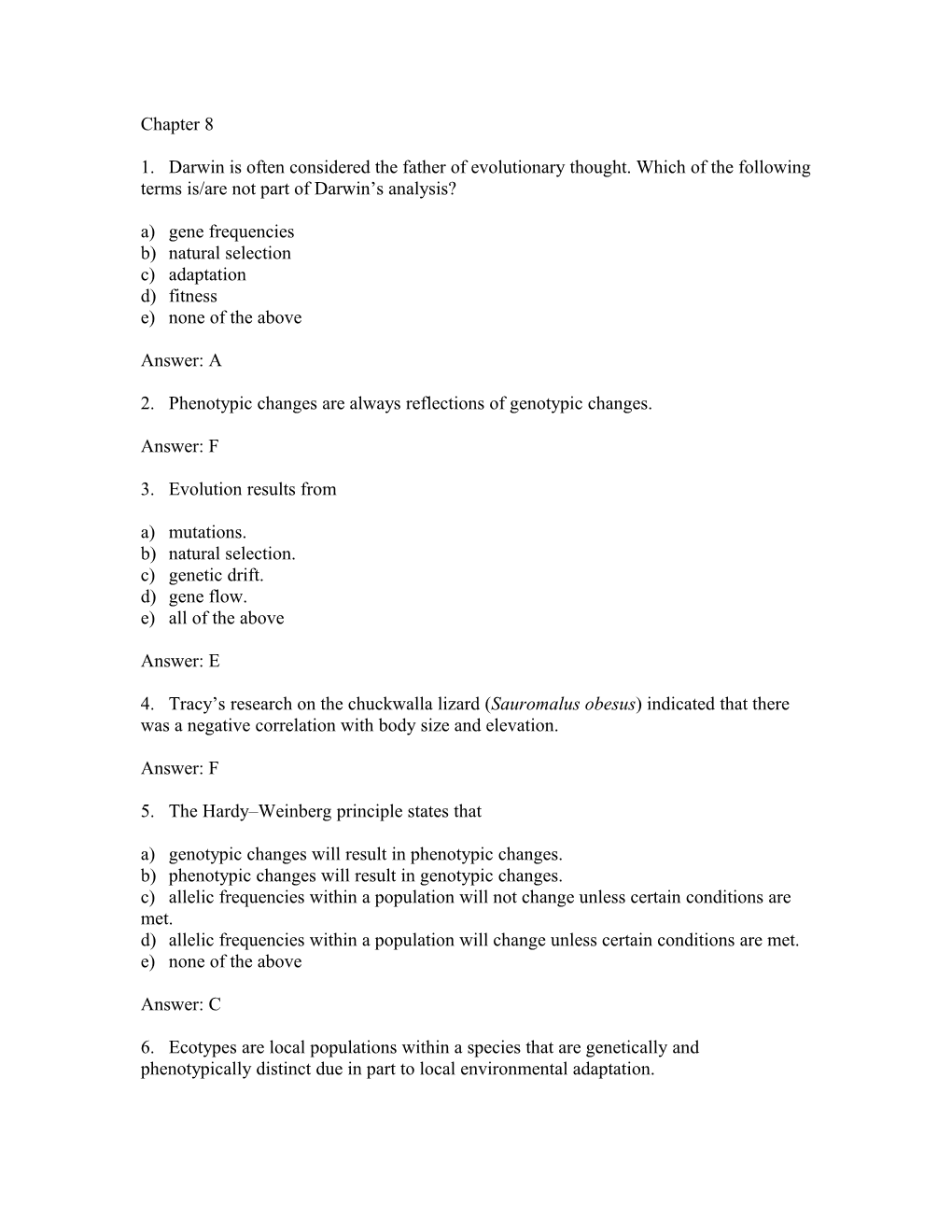 Chapter 8 Population Genetics and Natural Selection