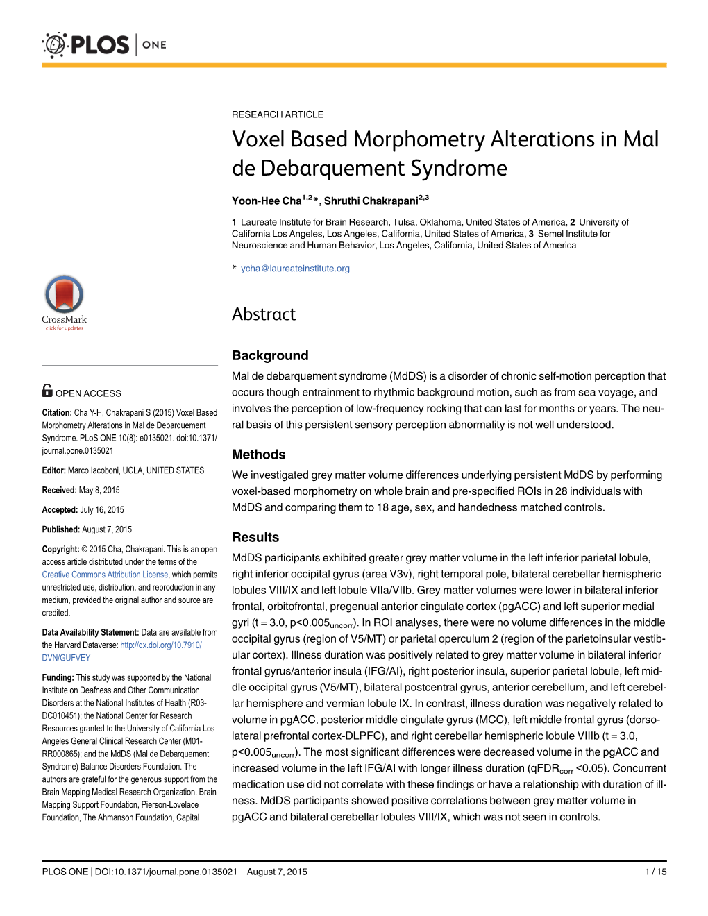 Voxel Based Morphometry Alterations in Mal De Debarquement Syndrome