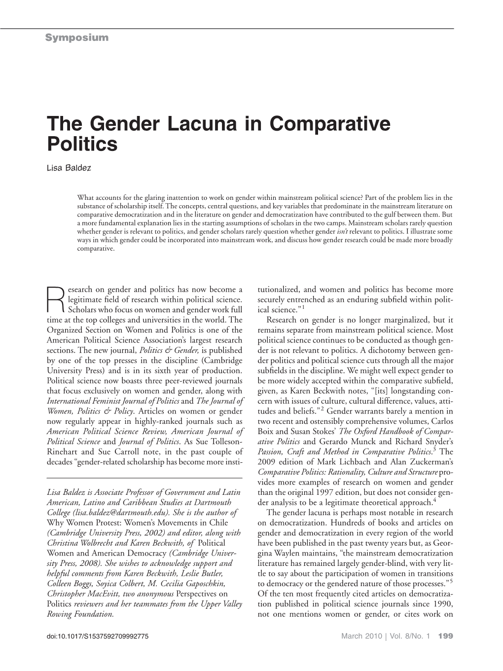 The Gender Lacuna in Comparative Politics