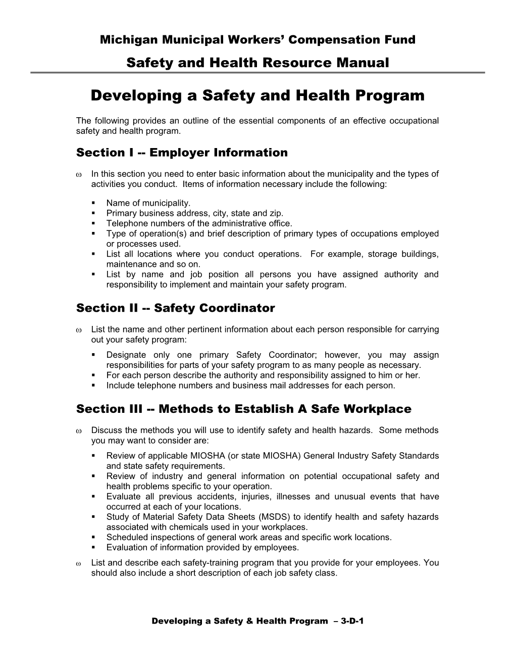 Developing a Safety and Health Program