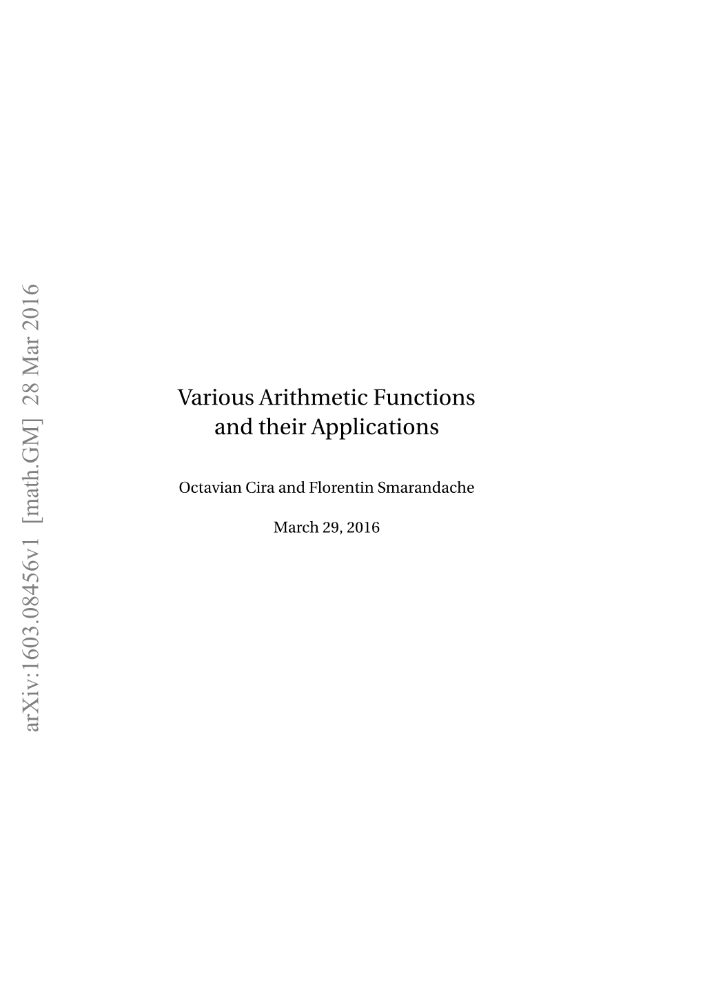 Arxiv:1603.08456V1 [Math.GM] 28 Mar 2016 2 Preface