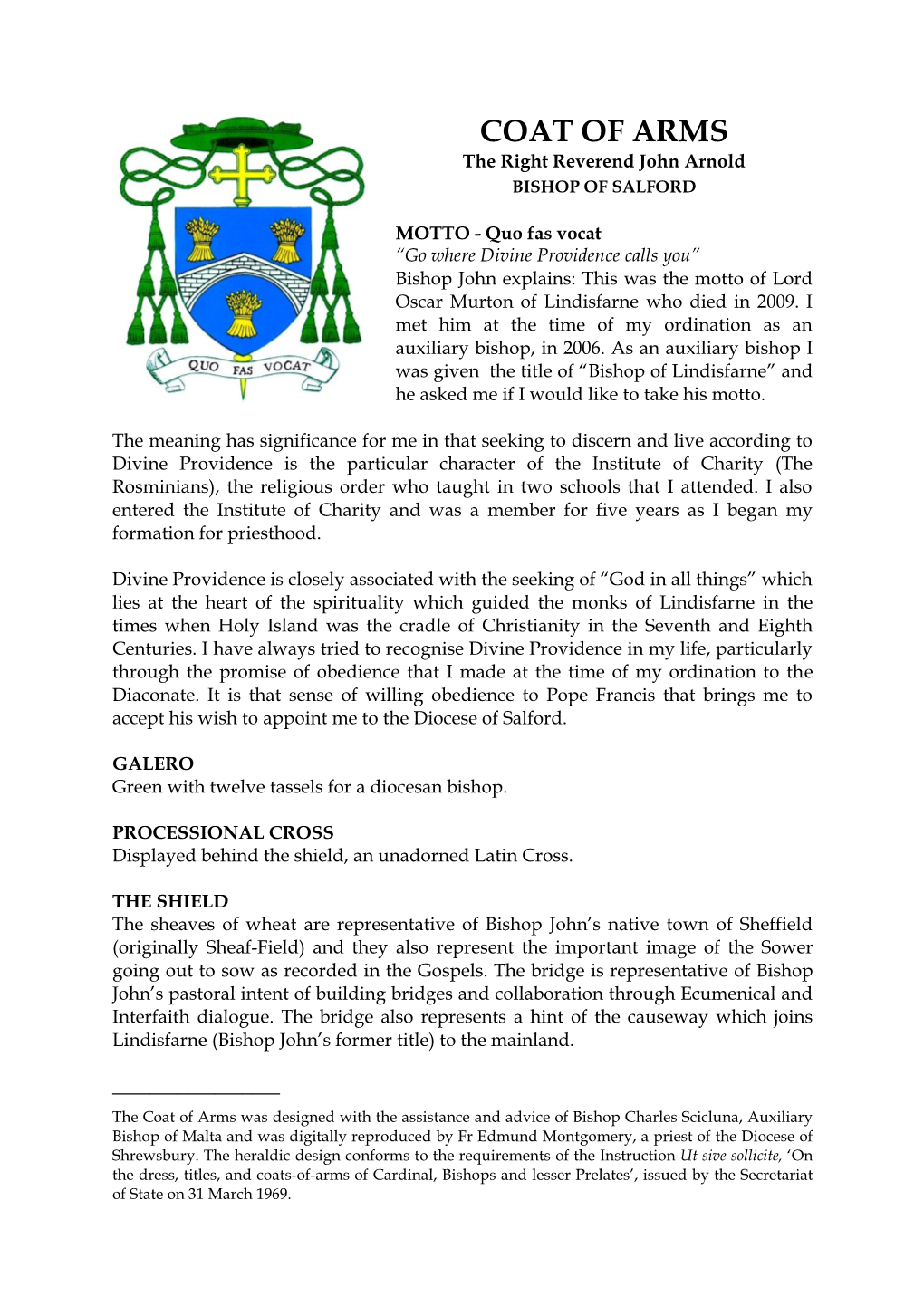 COAT of ARMS the Right Reverend John Arnold BISHOP of SALFORD