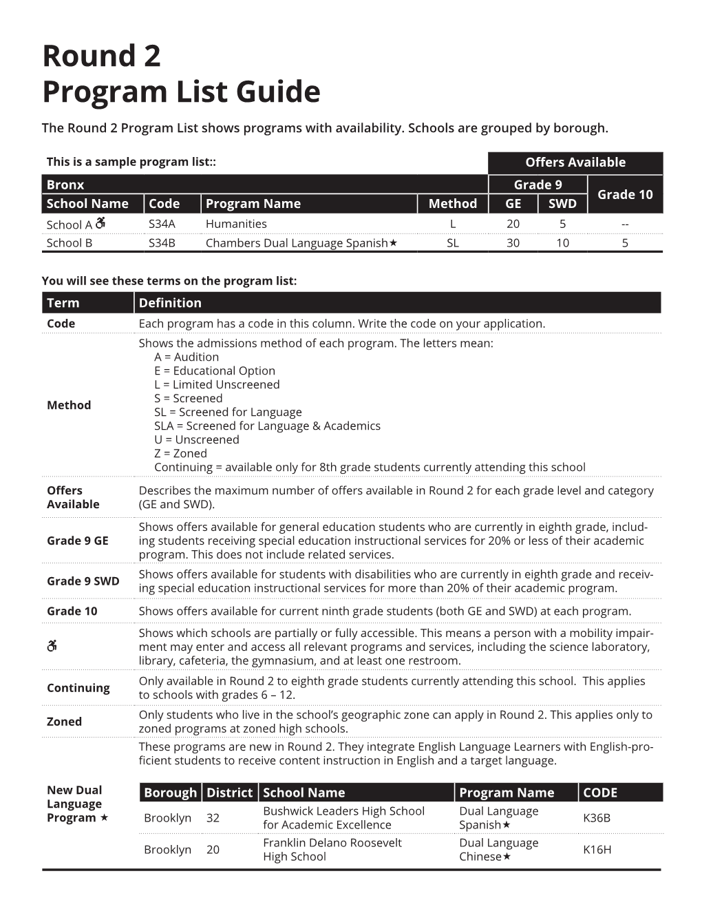 Round 2 Program List Guide the Round 2 Program List Shows Programs with Availability