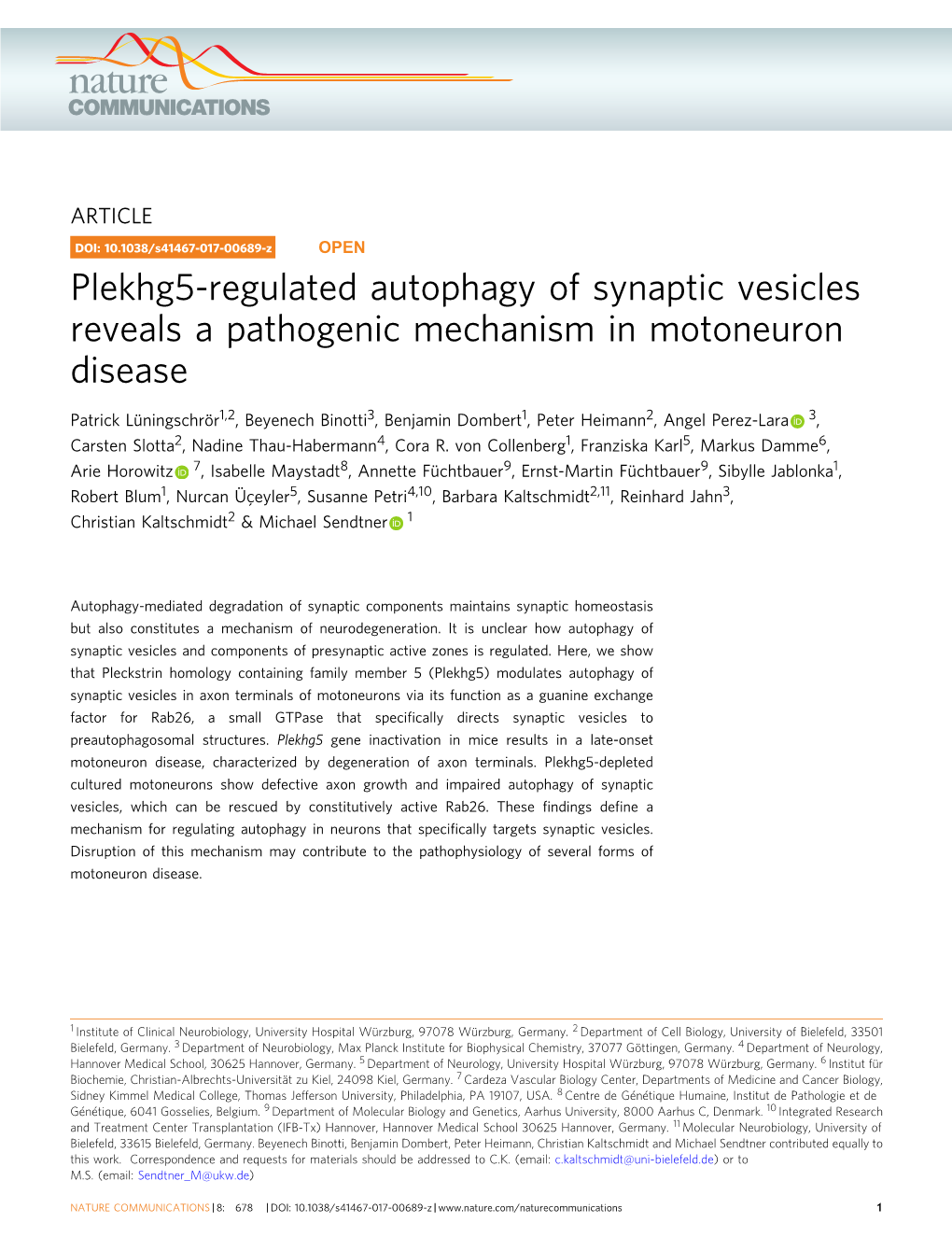 Plekhg5-Regulated Autophagy of Synaptic Vesicles Reveals a Pathogenic Mechanism in Motoneuron Disease