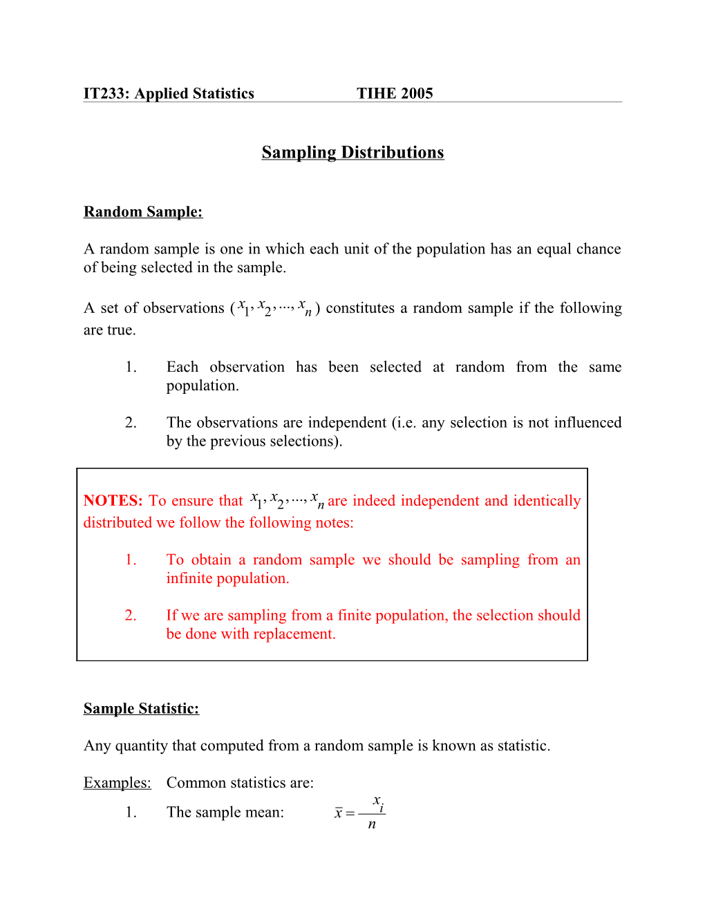 Sampling Distributions