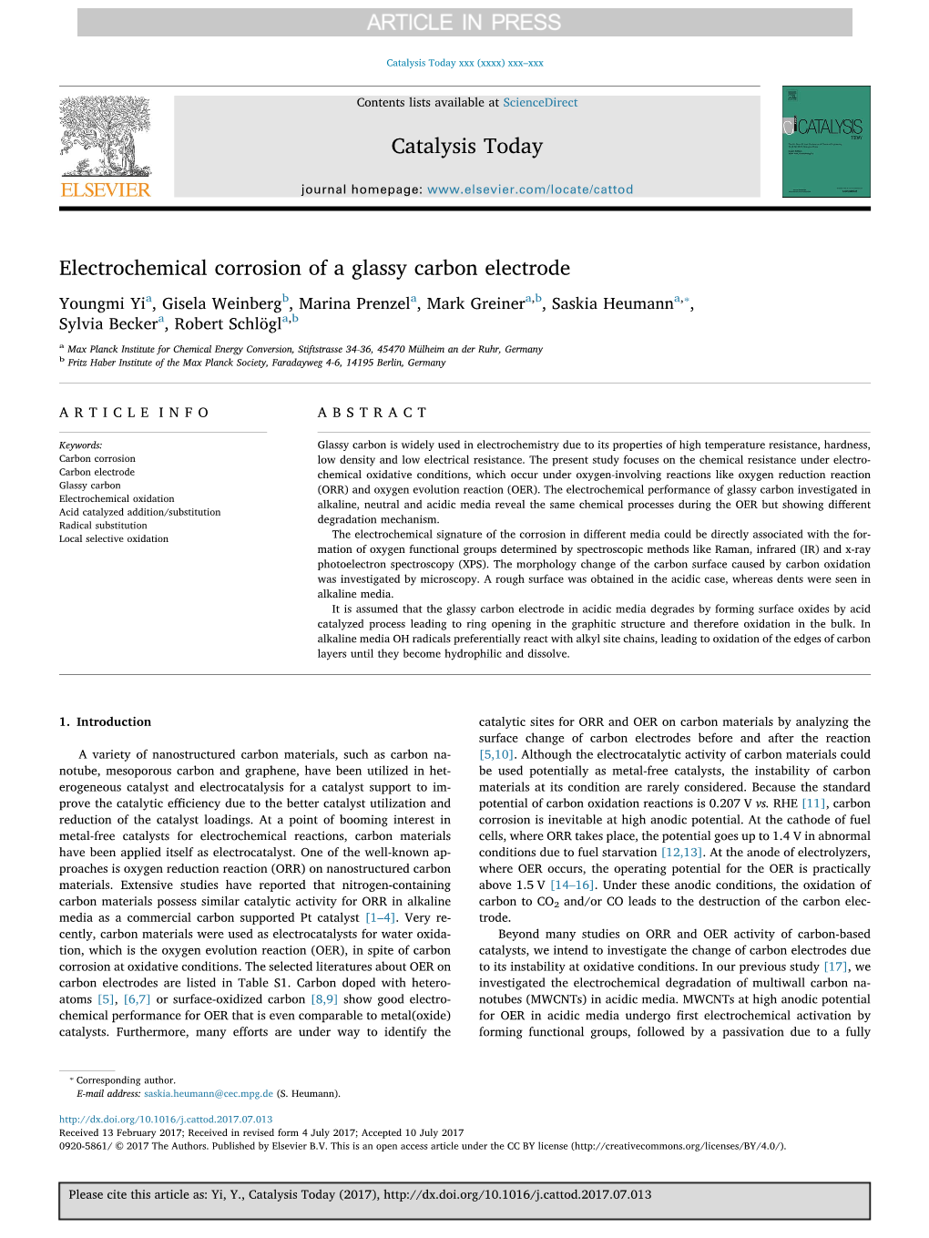 Electrochemical Corrosion of a Glassy Carbon Electrode