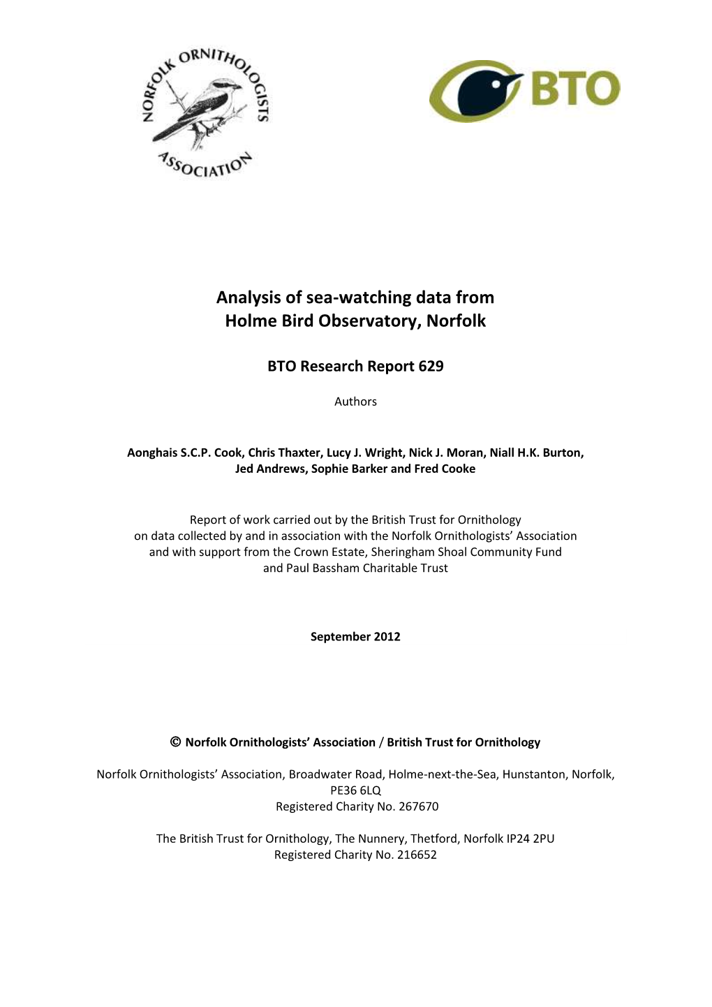 Analysis of Sea-Watching Data from Holme Bird Observatory, Norfolk