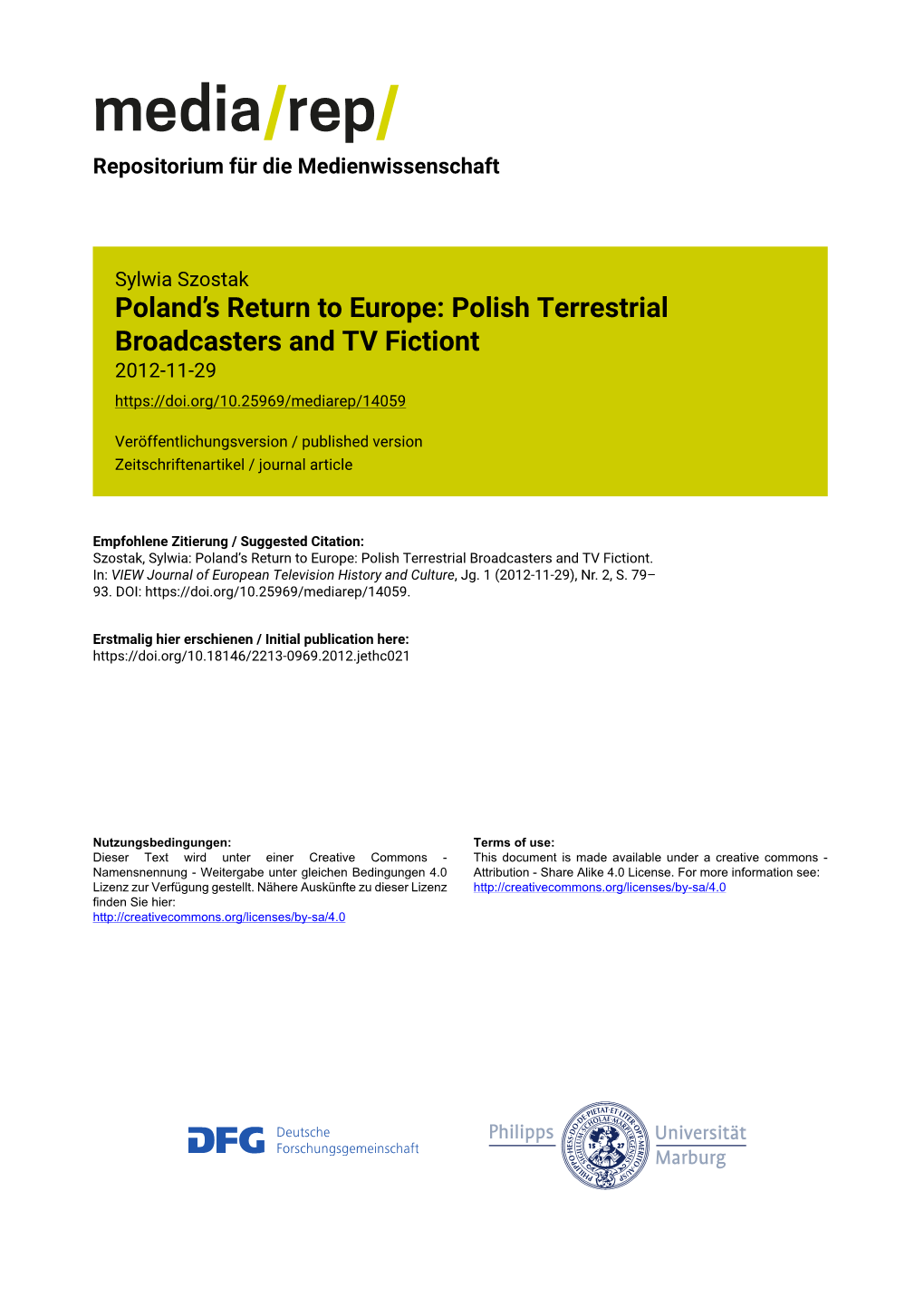 Poland's Return to Europe: Polish Terrestrial Broadcasters and TV