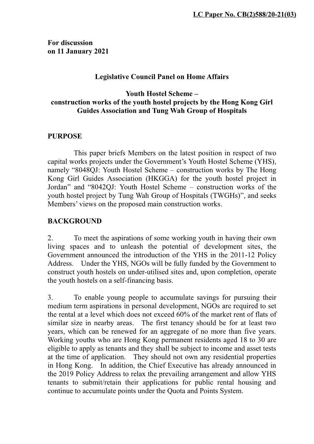 For Discussion on 11 January 2021 Legislative Council Panel on Home