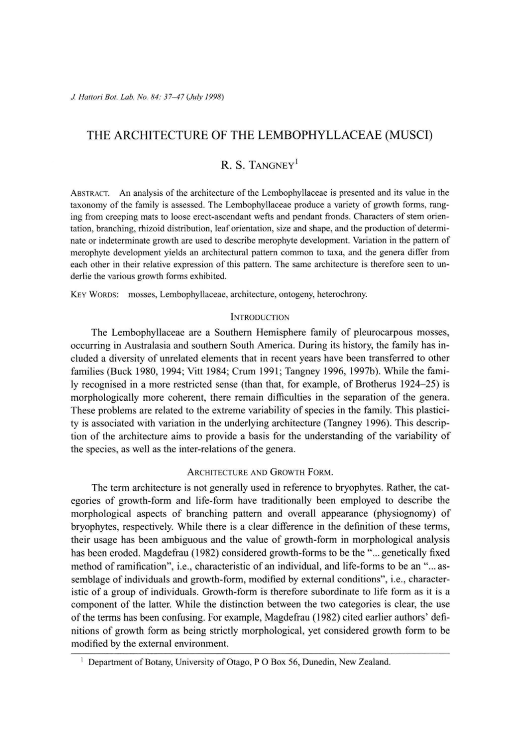 The Architecture of the Lembophyllaceae (Musci)