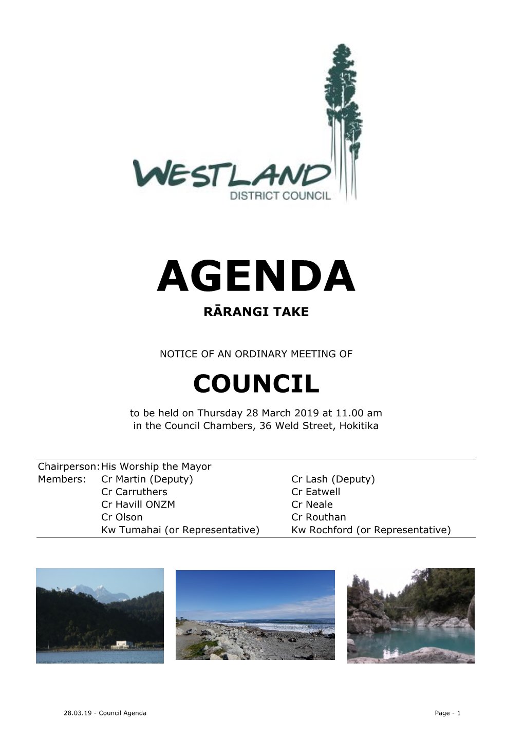 Ordinary Council Meeting – 18 April 2019 Council Chambers, 36 Weld Street, Hokitika