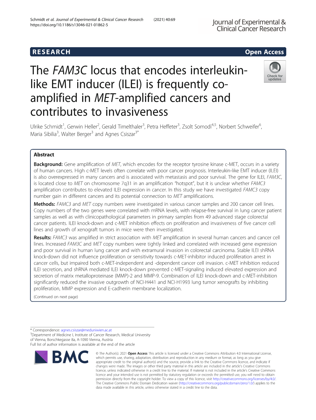 The FAM3C Locus That Encodes Interleukin-Like EMT Inducer (ILEI