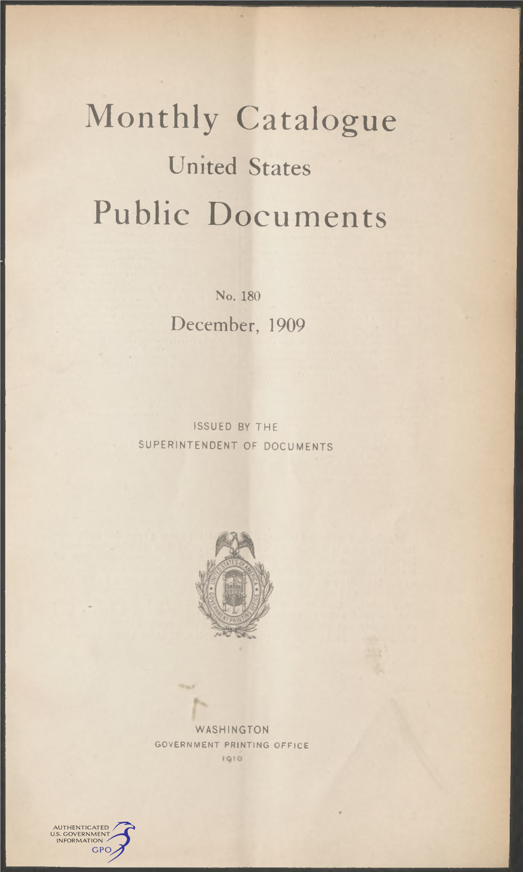 Monthly Catalogue, United States Public Documents, December 1909