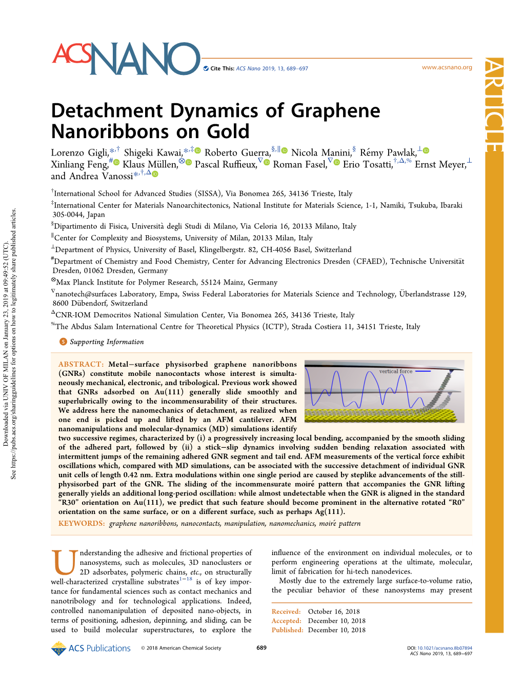 Detachment Dynamics of Graphene Nanoribbons on Gold