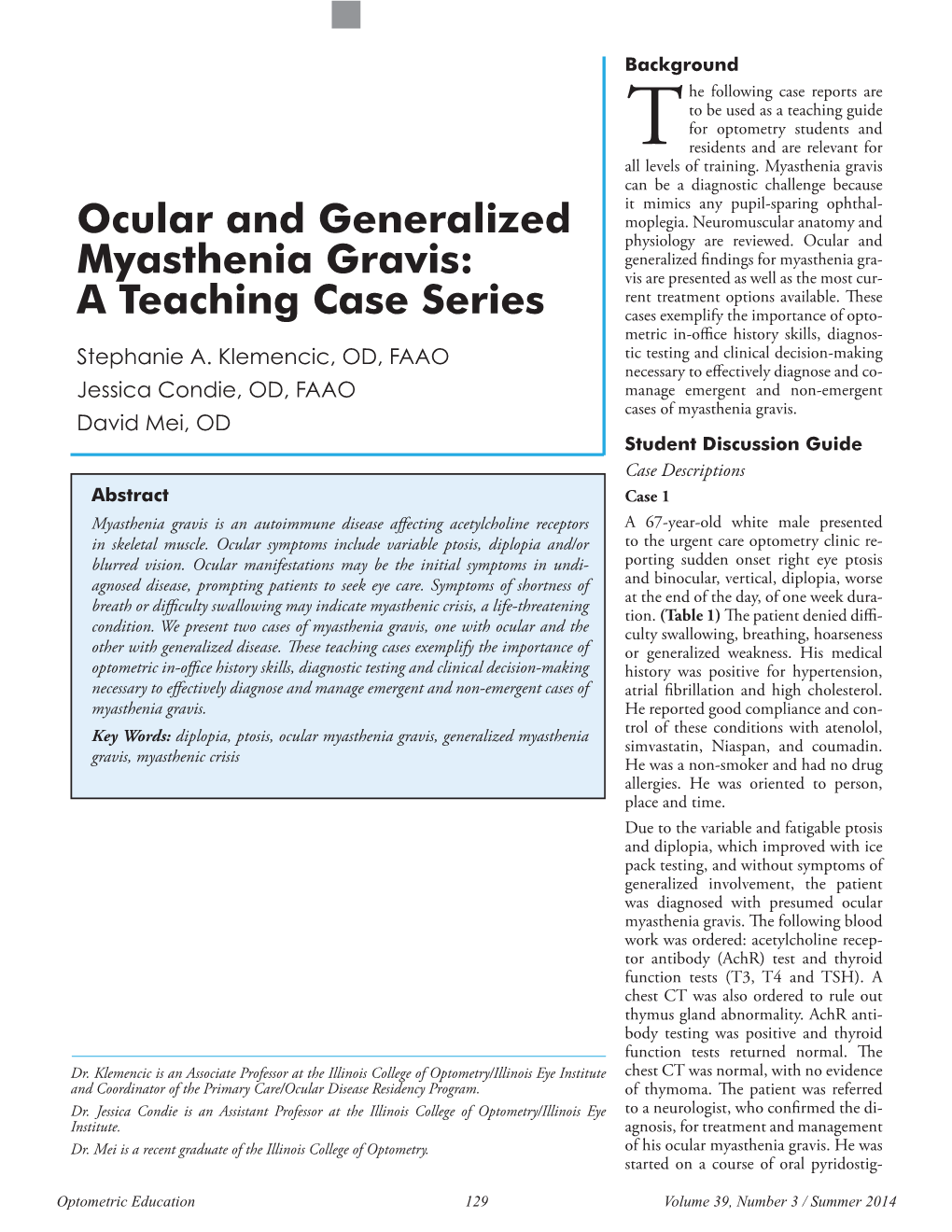 Ocular and Generalized Myasthenia Gravis: a Teaching Case Series