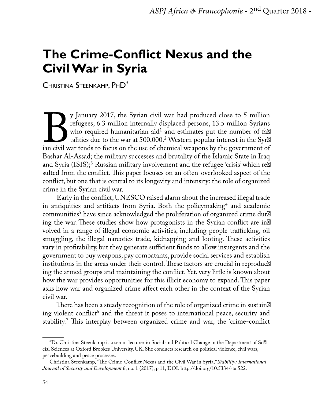 The Crime-Conflict Nexus and the Civil War in Syria