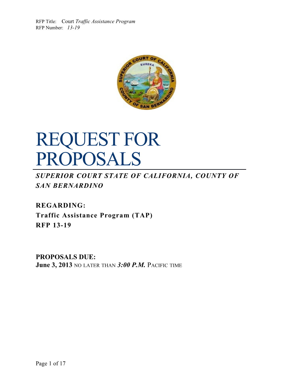 RFP Title: Court Traffic Assistance Program