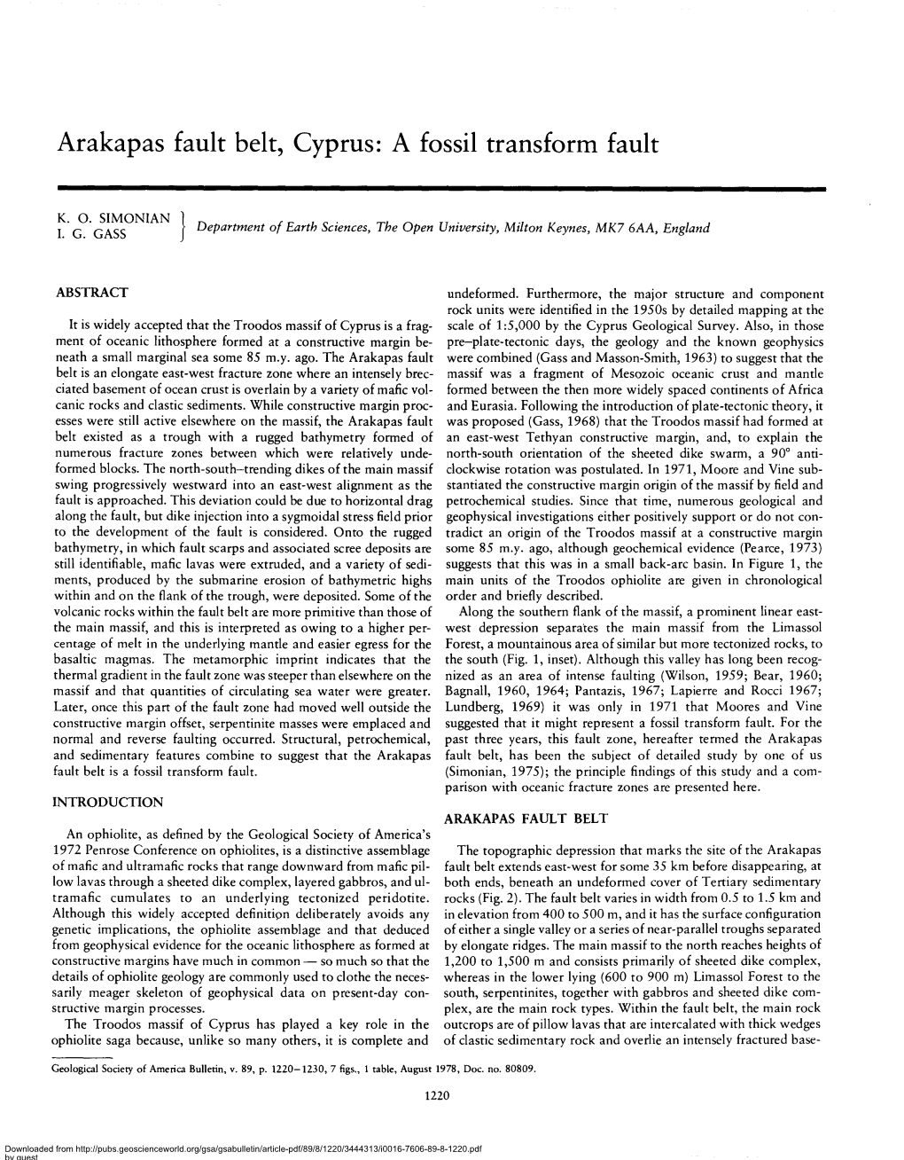 Arakapas Fault Belt, Cyprus: a Fossil Transform Fault