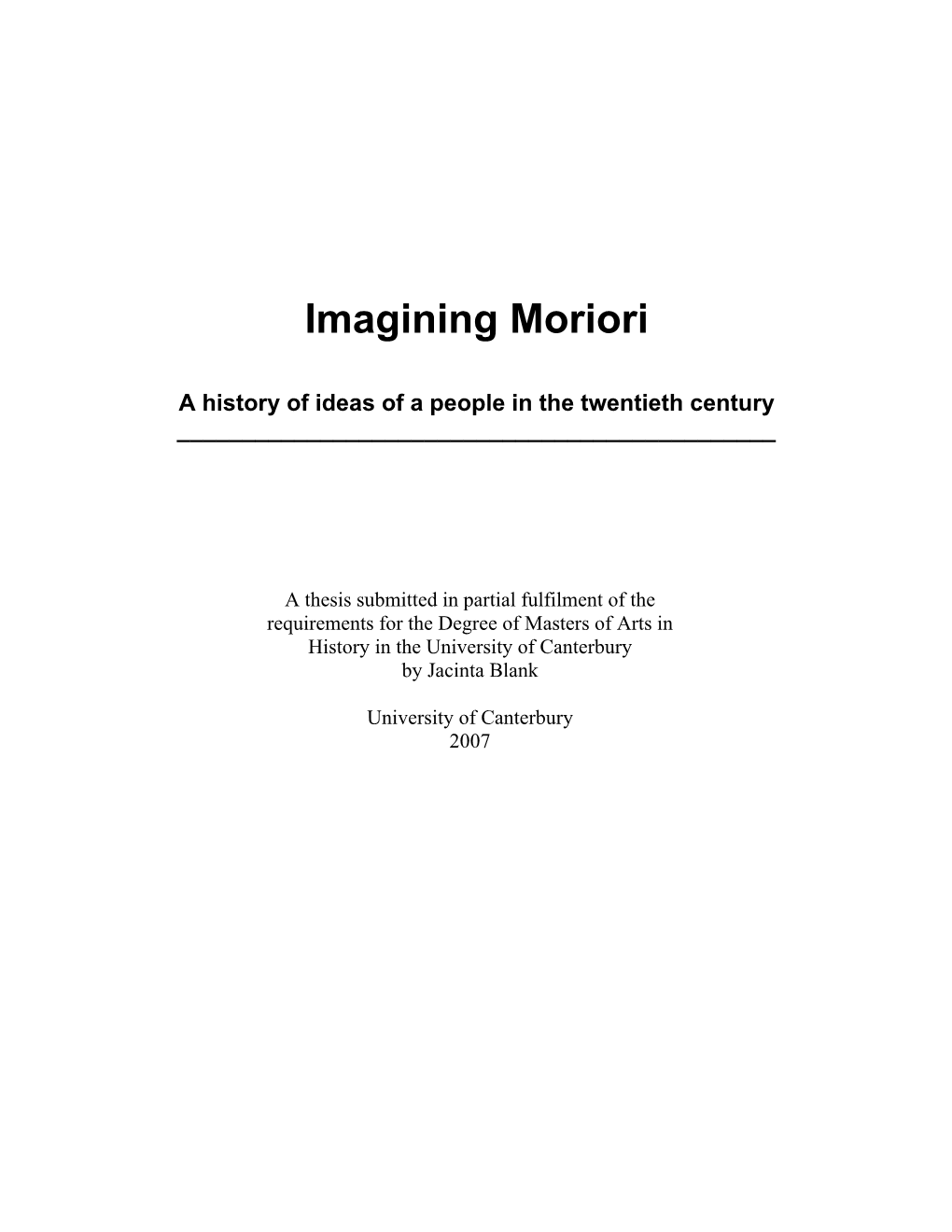 Imagining Moriori