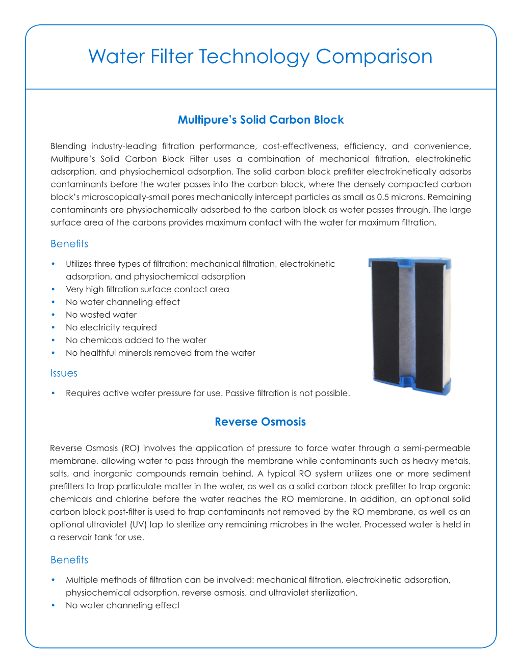 Water Filter Technology Comparison