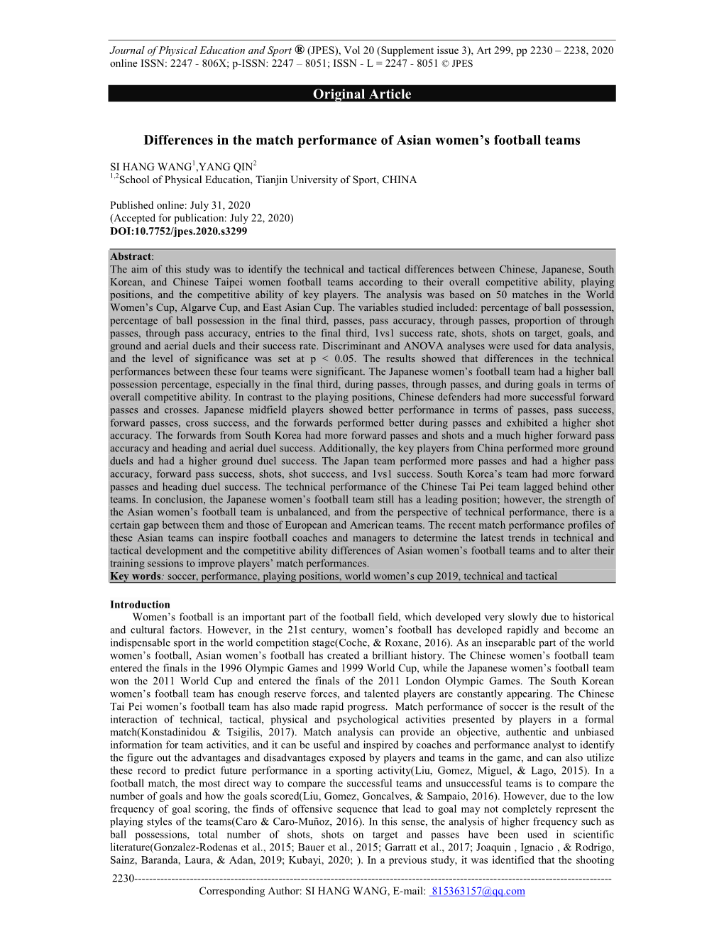 Original Article Differences in the Match Performance of Asian